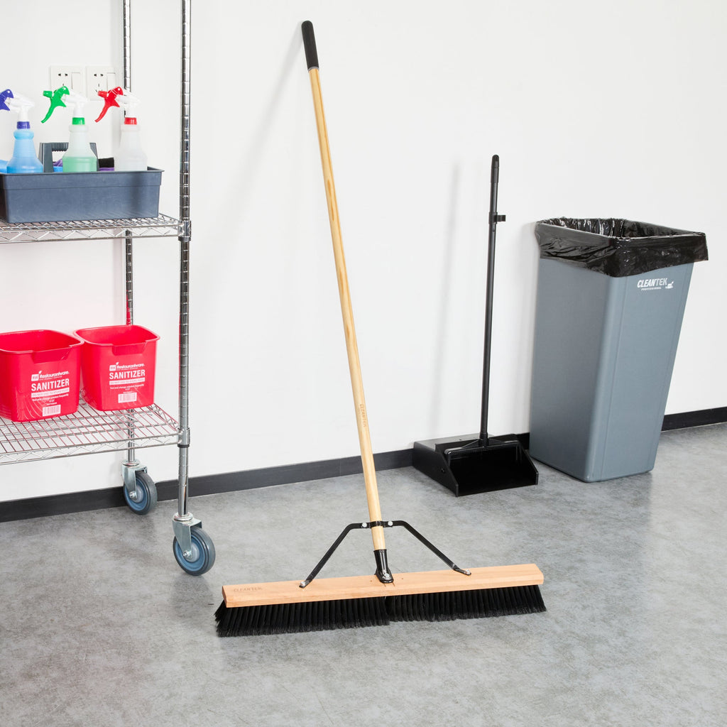 Clean Tek Professional 30" Contractor / Push Broom - with Fine Flagged Bristles, 60" Wood Handle - 1 count box