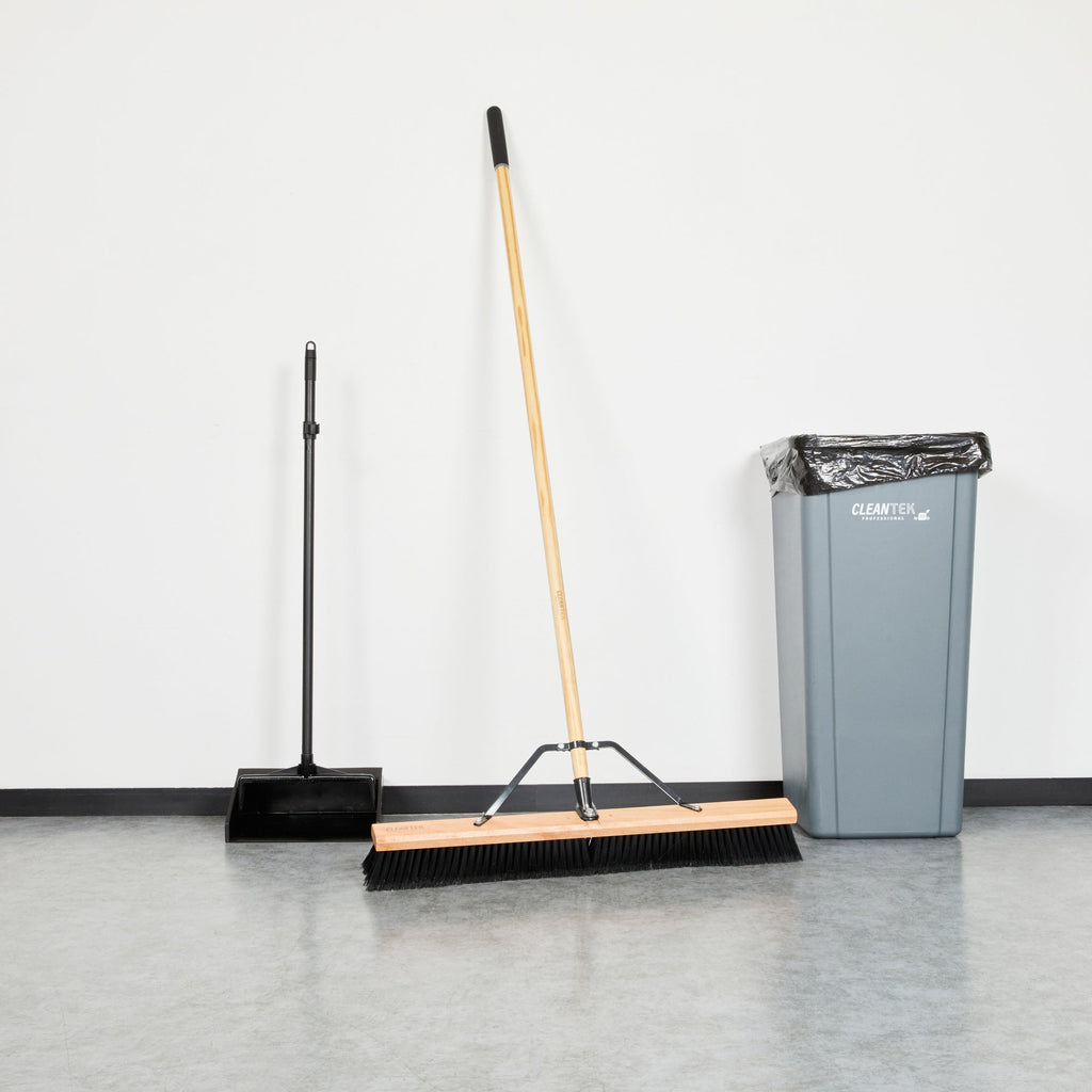 Clean Tek Professional 30" Contractor / Push Broom - with Fine Flagged Bristles, 60" Wood Handle - 1 count box