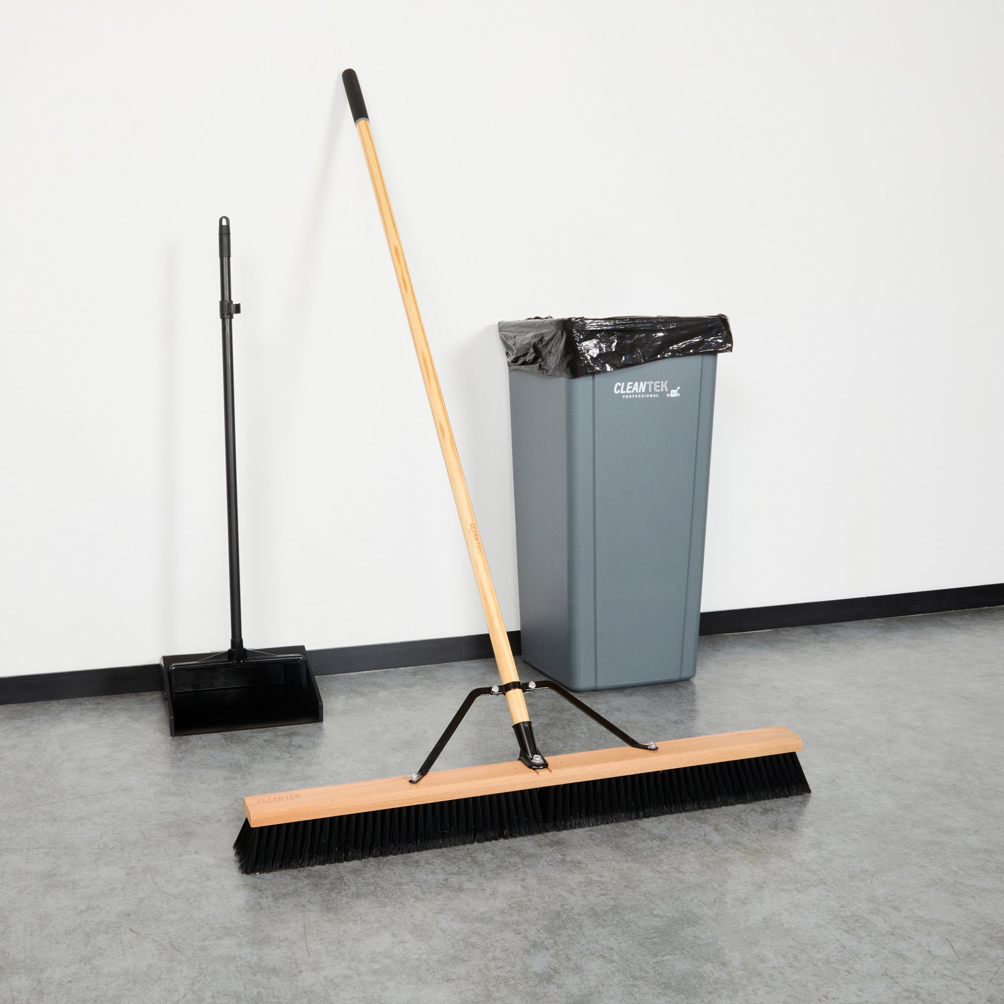 Clean Tek Professional 36" Contractor / Push Broom - with Fine Flagged Bristles, 60" Wood Handle - 1 count box