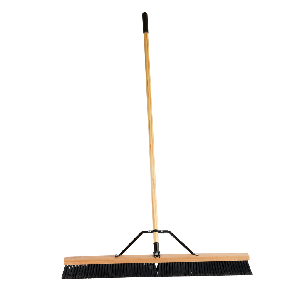 Clean Tek Professional 36" Contractor / Push Broom - with Fine Flagged Bristles, 60" Wood Handle - 1 count box