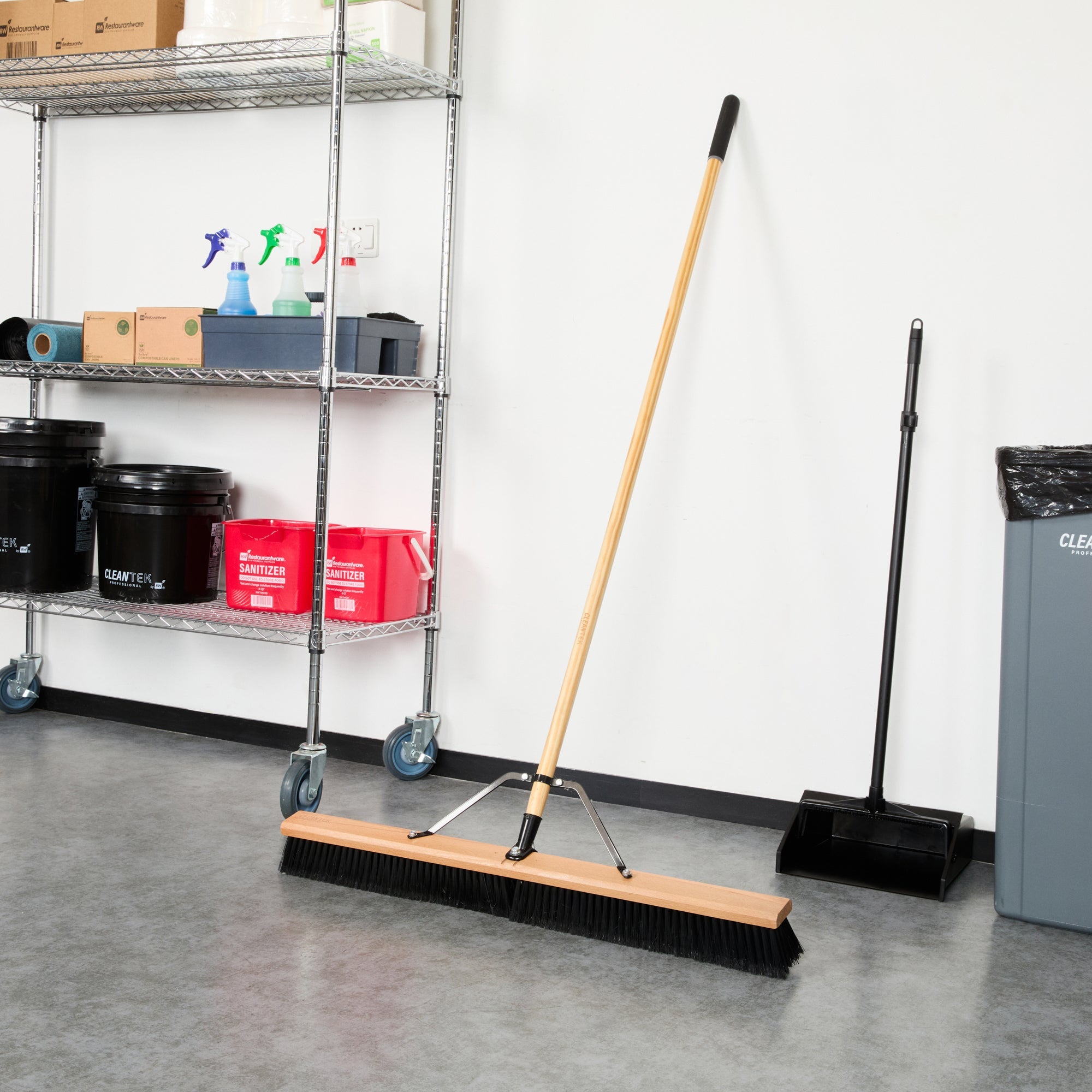Clean Tek Professional 36" Contractor / Push Broom - with Fine Flagged Bristles, 60" Wood Handle - 1 count box