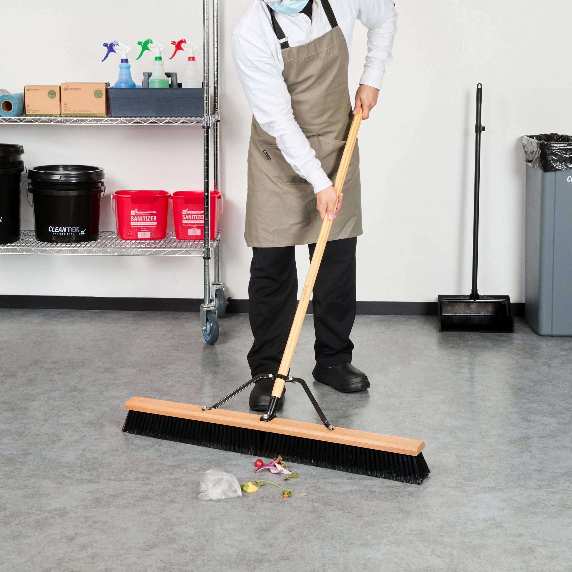 Clean Tek Professional 36" Contractor / Push Broom - with Fine Flagged Bristles, 60" Wood Handle - 1 count box