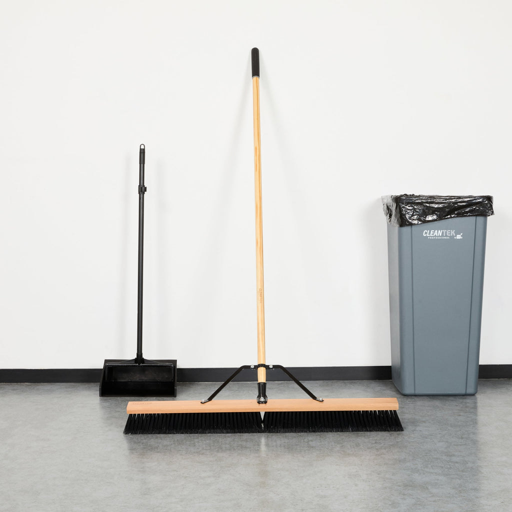 Clean Tek Professional 36" Contractor / Push Broom - with Fine Flagged Bristles, 60" Wood Handle - 1 count box