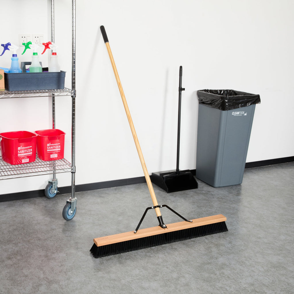 Clean Tek Professional 36" Contractor / Push Broom - with Fine Flagged Bristles, 60" Wood Handle - 1 count box