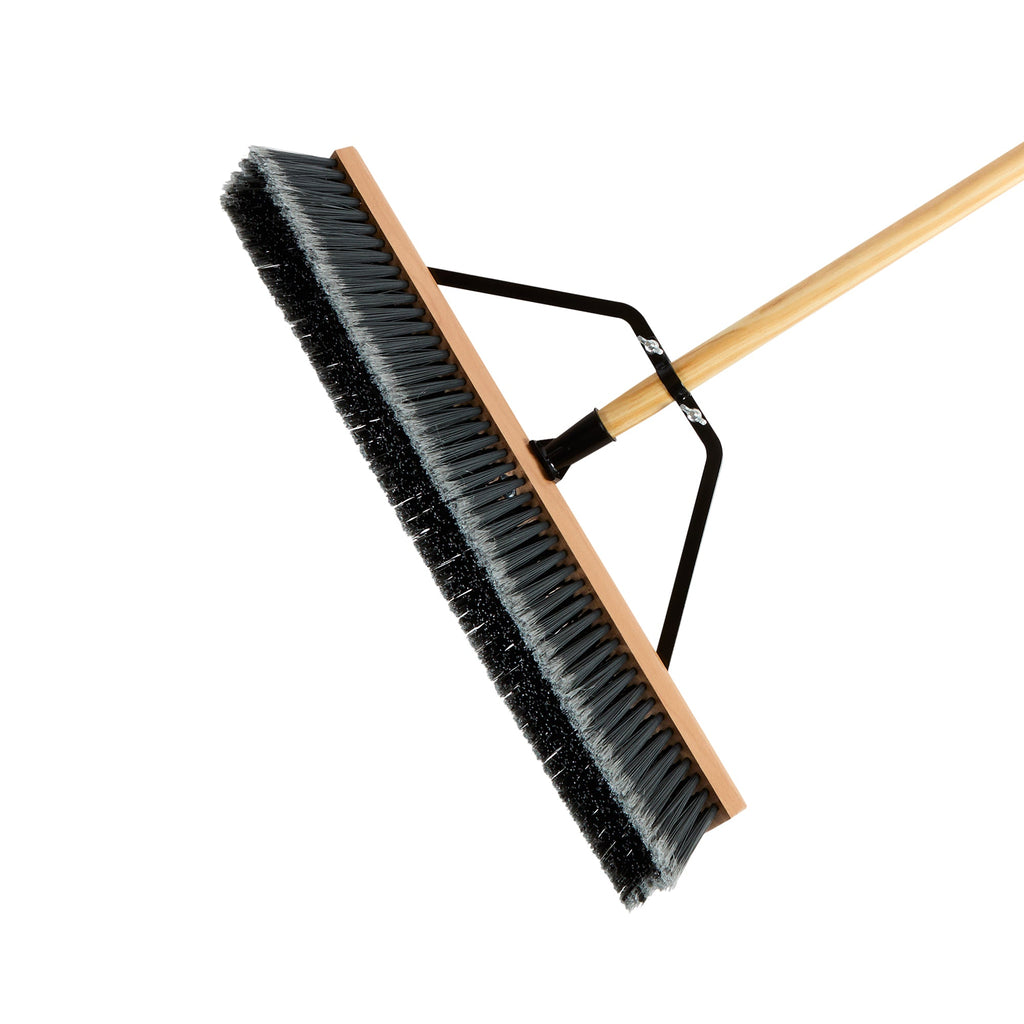 Clean Tek Professional 24" Contractor / Push Broom - with Medium Flagged Bristles, 60" Wood Handle - 1 count box