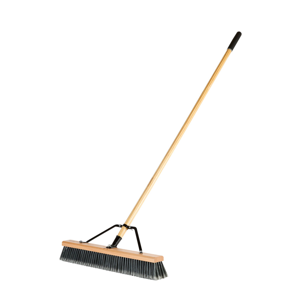 Clean Tek Professional 24" Contractor / Push Broom - with Medium Flagged Bristles, 60" Wood Handle - 1 count box