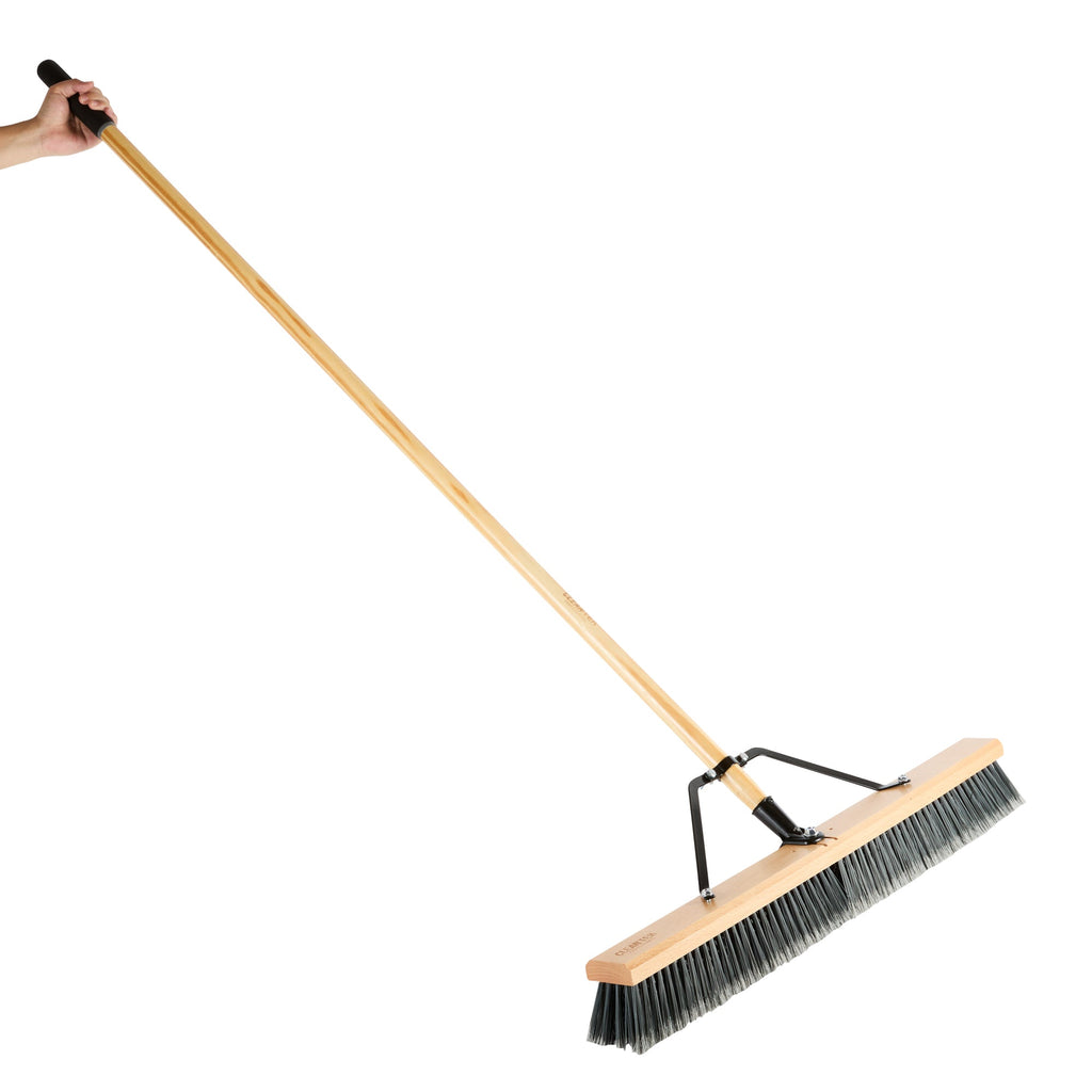 Clean Tek Professional 30" Contractor / Push Broom - with Medium Flagged Bristles, 60" Wood Handle - 1 count box