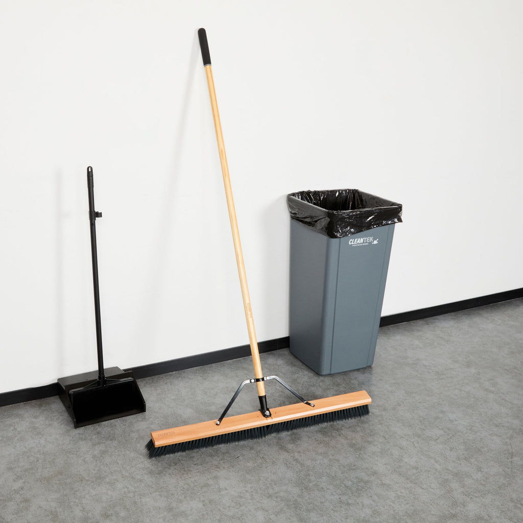 Clean Tek Professional 36" Contractor / Push Broom - with Medium Flagged Bristles, 60" Wood Handle - 1 count box