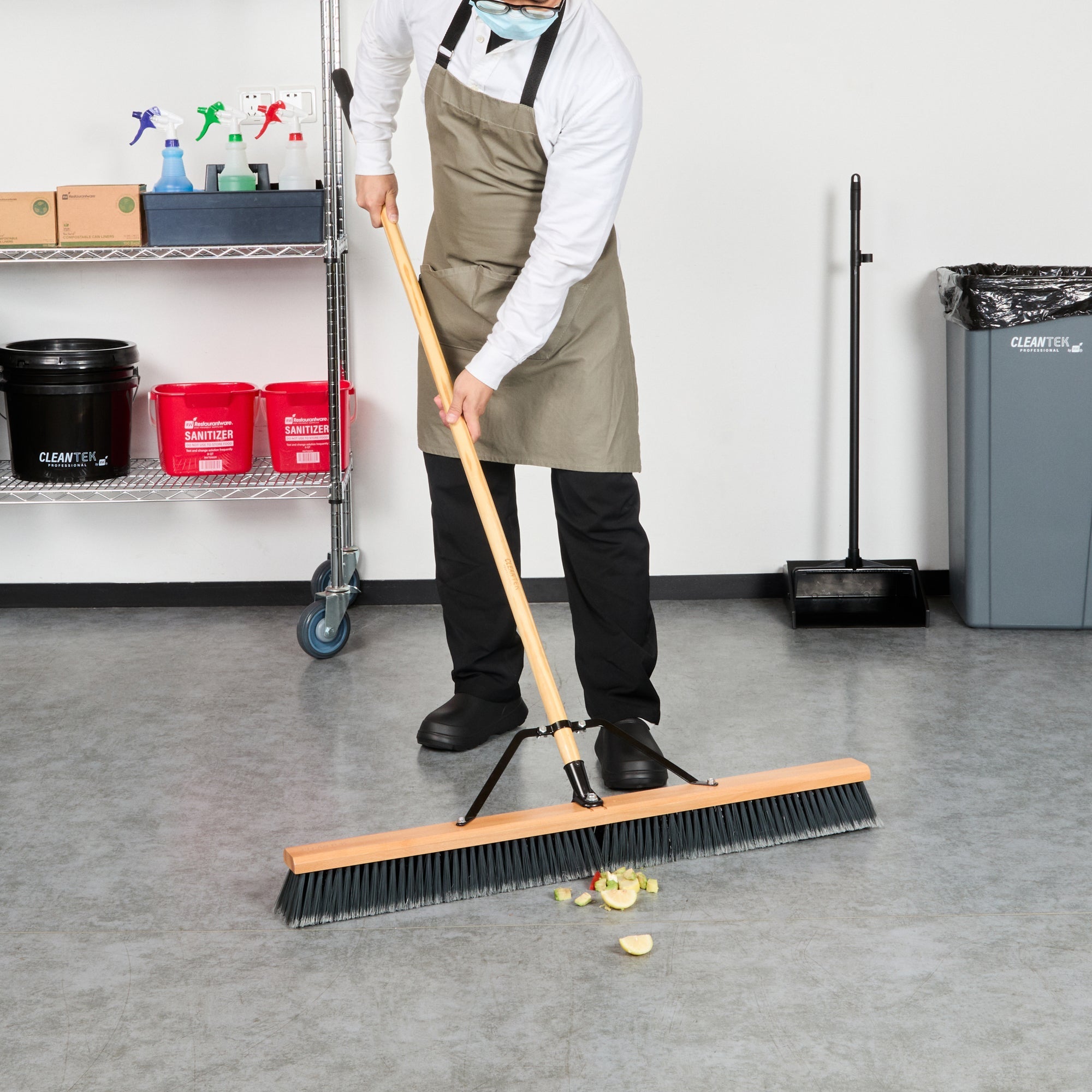 Clean Tek Professional 36" Contractor / Push Broom - with Medium Flagged Bristles, 60" Wood Handle - 1 count box