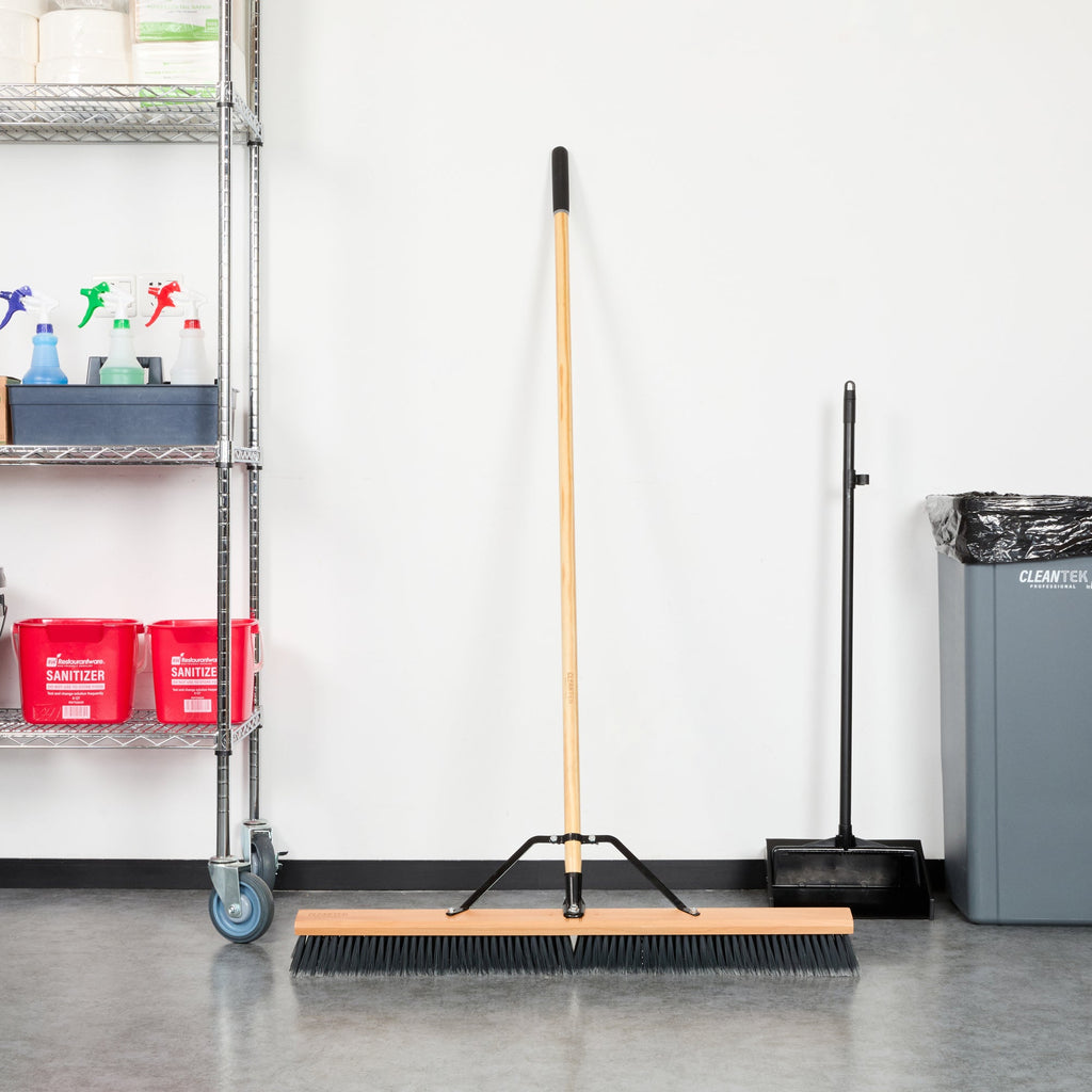 Clean Tek Professional 36" Contractor / Push Broom - with Medium Flagged Bristles, 60" Wood Handle - 1 count box