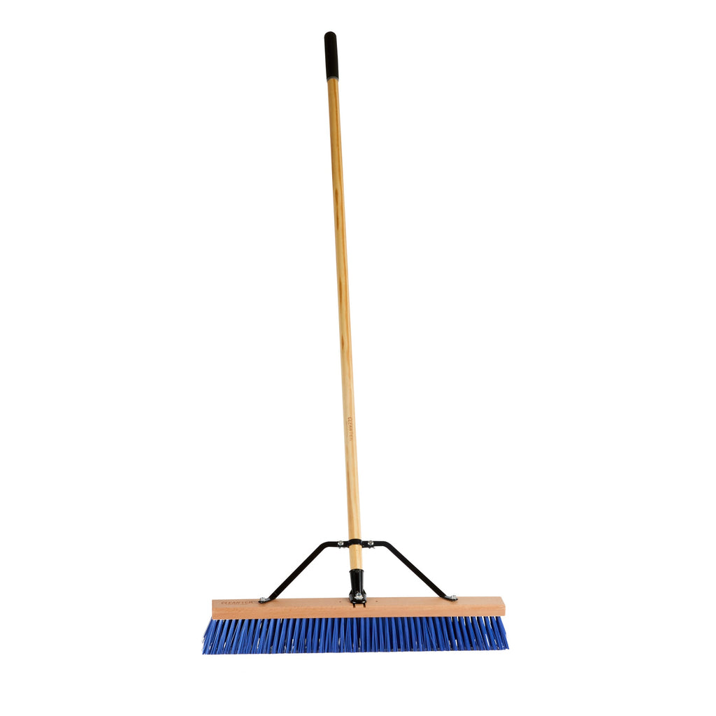 Clean Tek Professional 24" Contractor / Push Broom - with Heavy Flagged Bristles, 60" Wood Handle - 1 count box