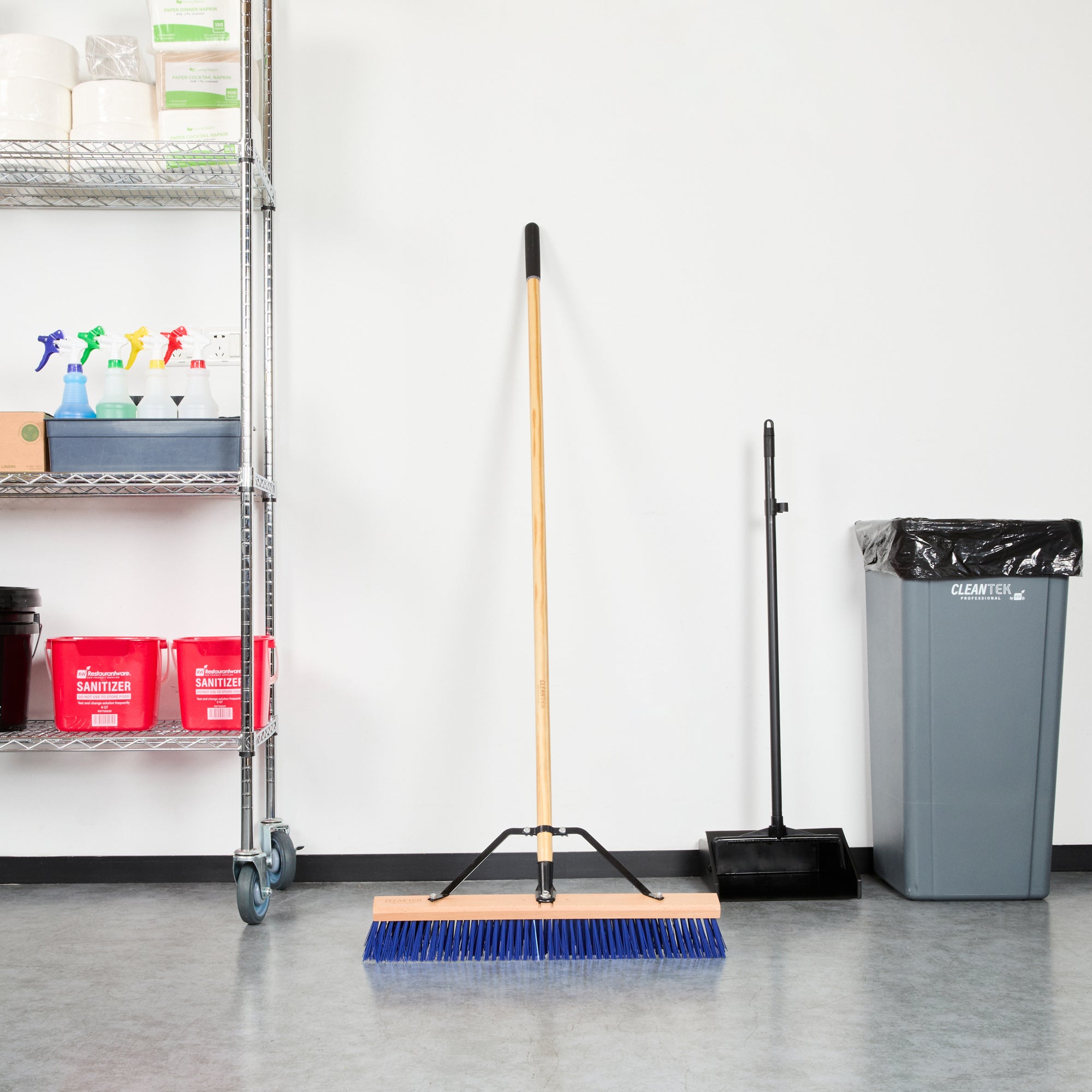 Clean Tek Professional 24" Contractor / Push Broom - with Heavy Flagged Bristles, 60" Wood Handle - 1 count box