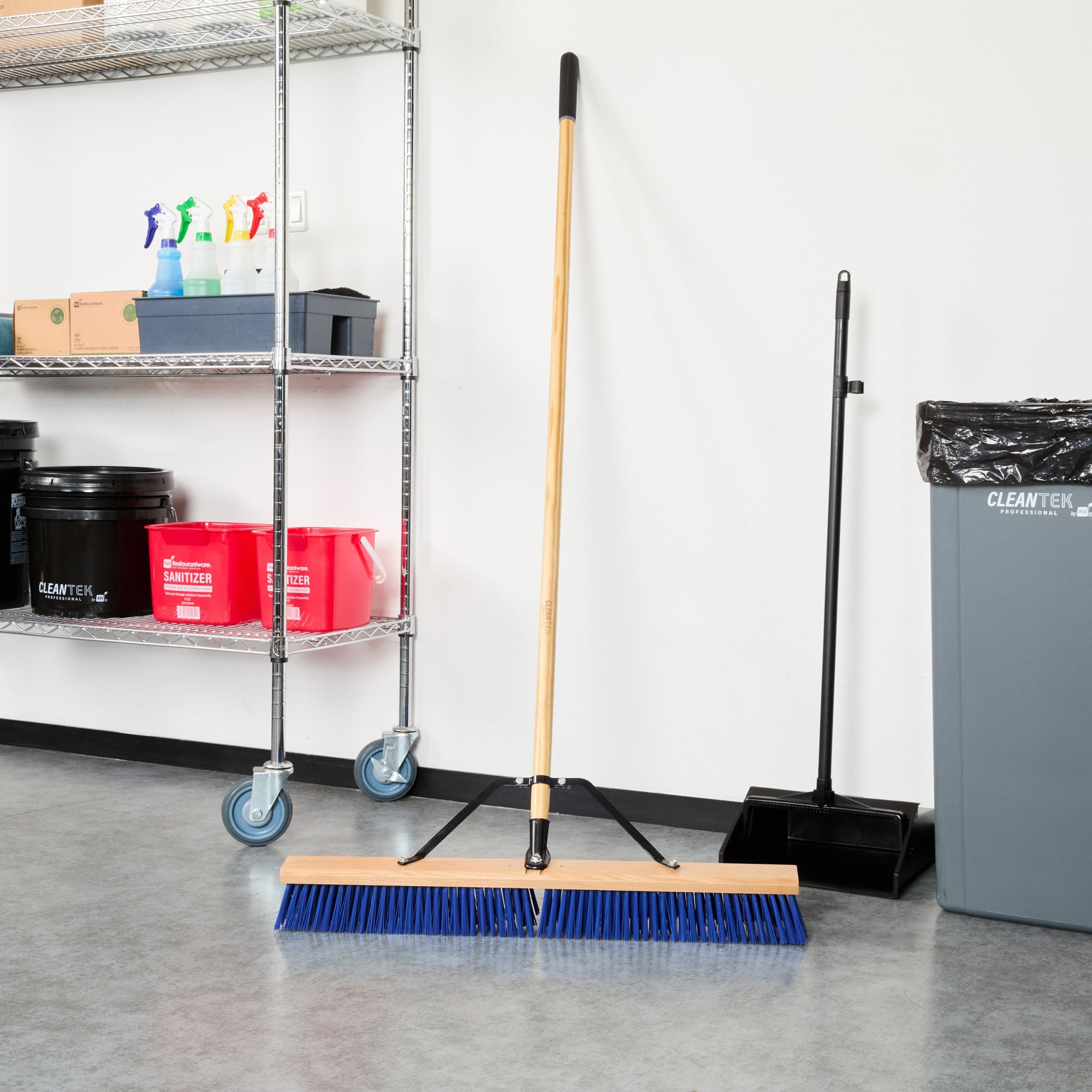 Clean Tek Professional 30" Contractor / Push Broom - with Heavy Flagged Bristles, 60" Wood Handle - 1 count box