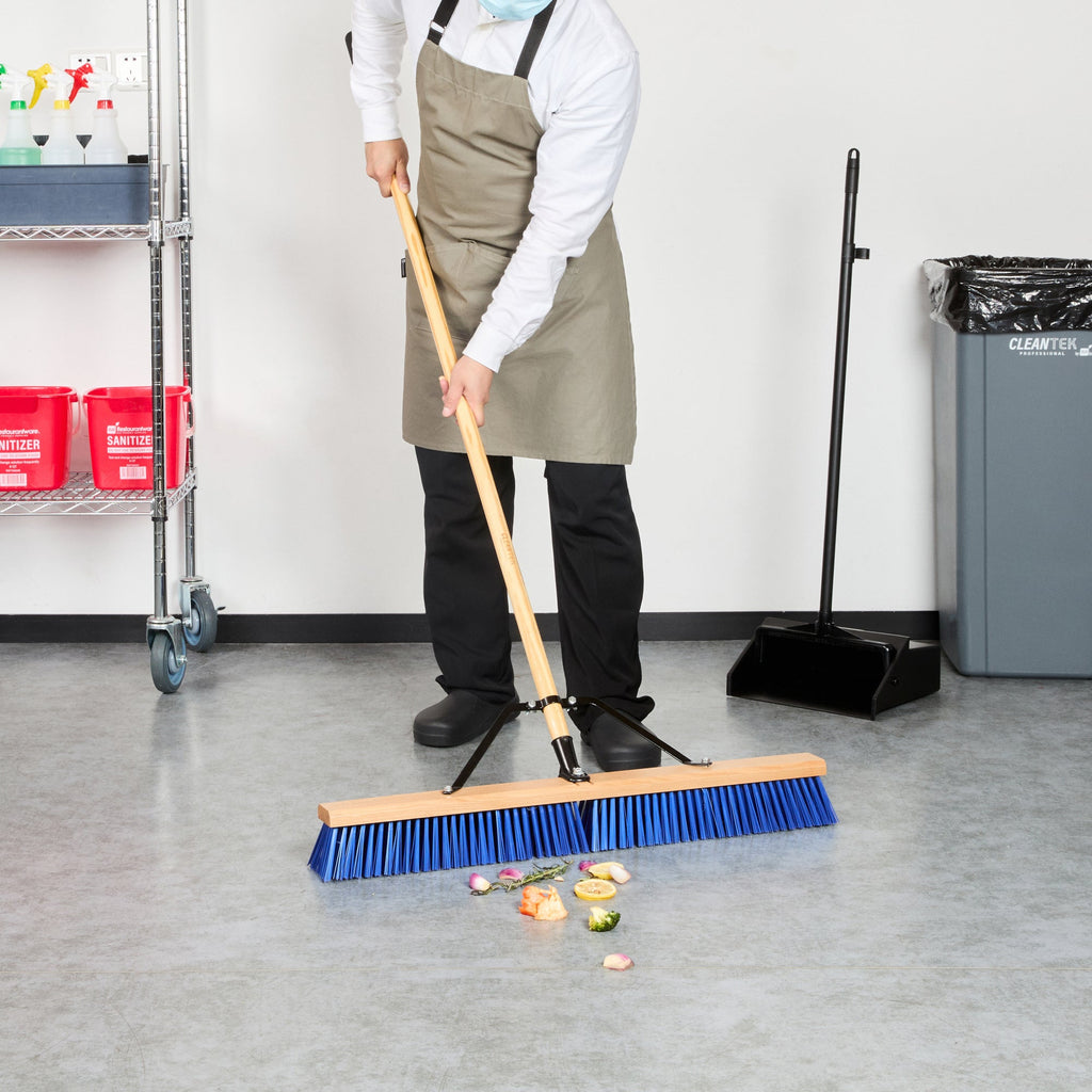 Clean Tek Professional 30" Contractor / Push Broom - with Heavy Flagged Bristles, 60" Wood Handle - 1 count box