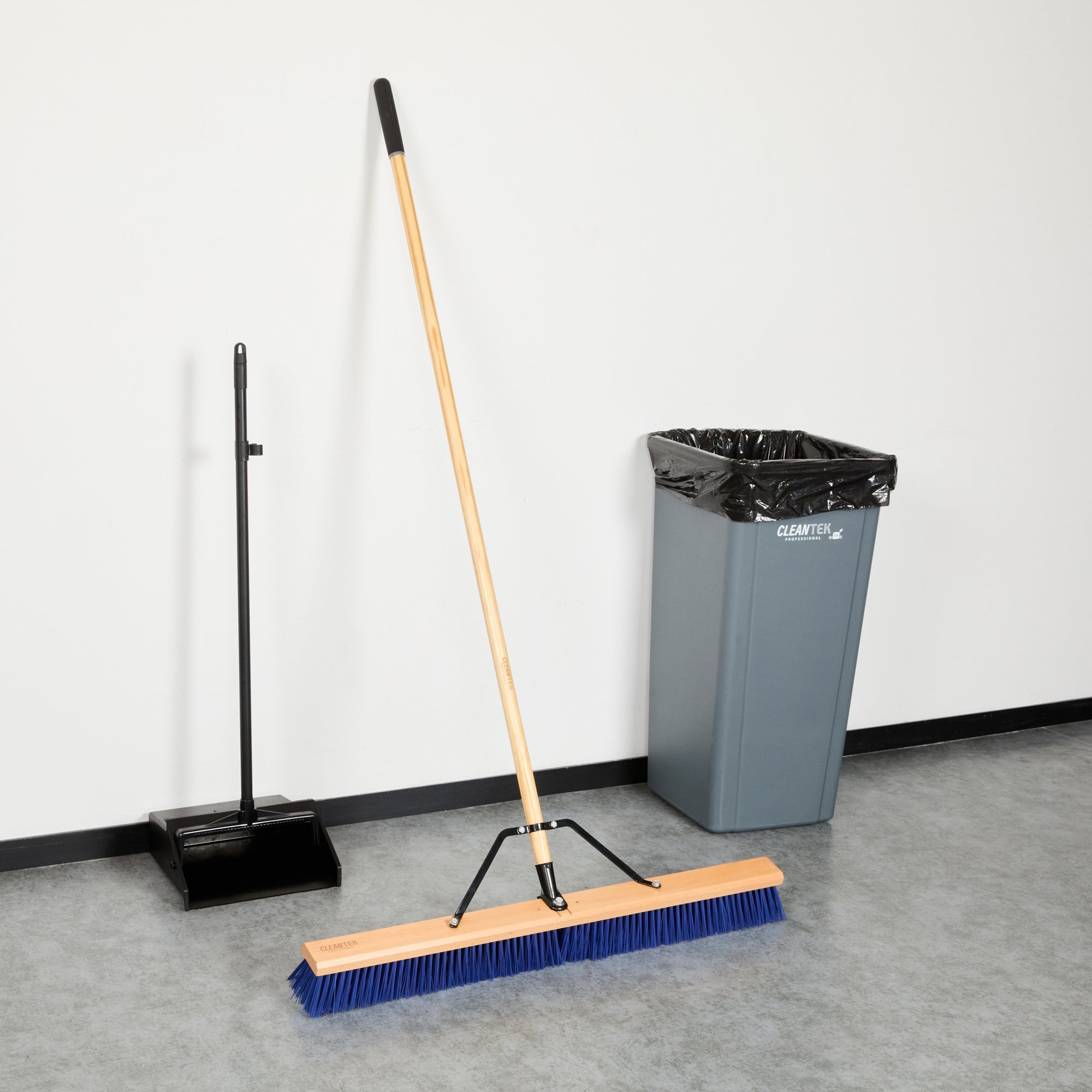 Clean Tek Professional 36" Contractor / Push Broom - with Heavy Flagged Bristles, 60" Wood Handle - 1 count box