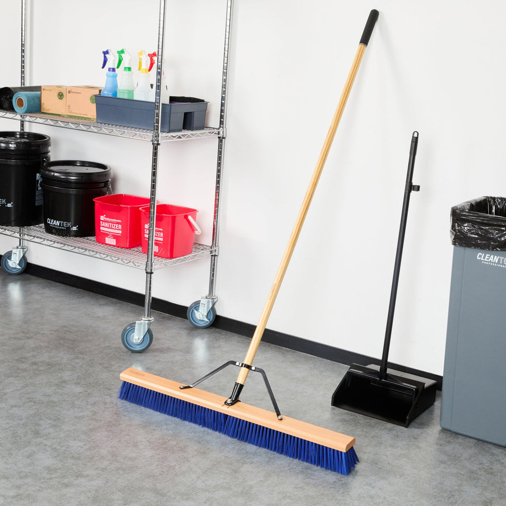 Clean Tek Professional 36" Contractor / Push Broom - with Heavy Flagged Bristles, 60" Wood Handle - 1 count box