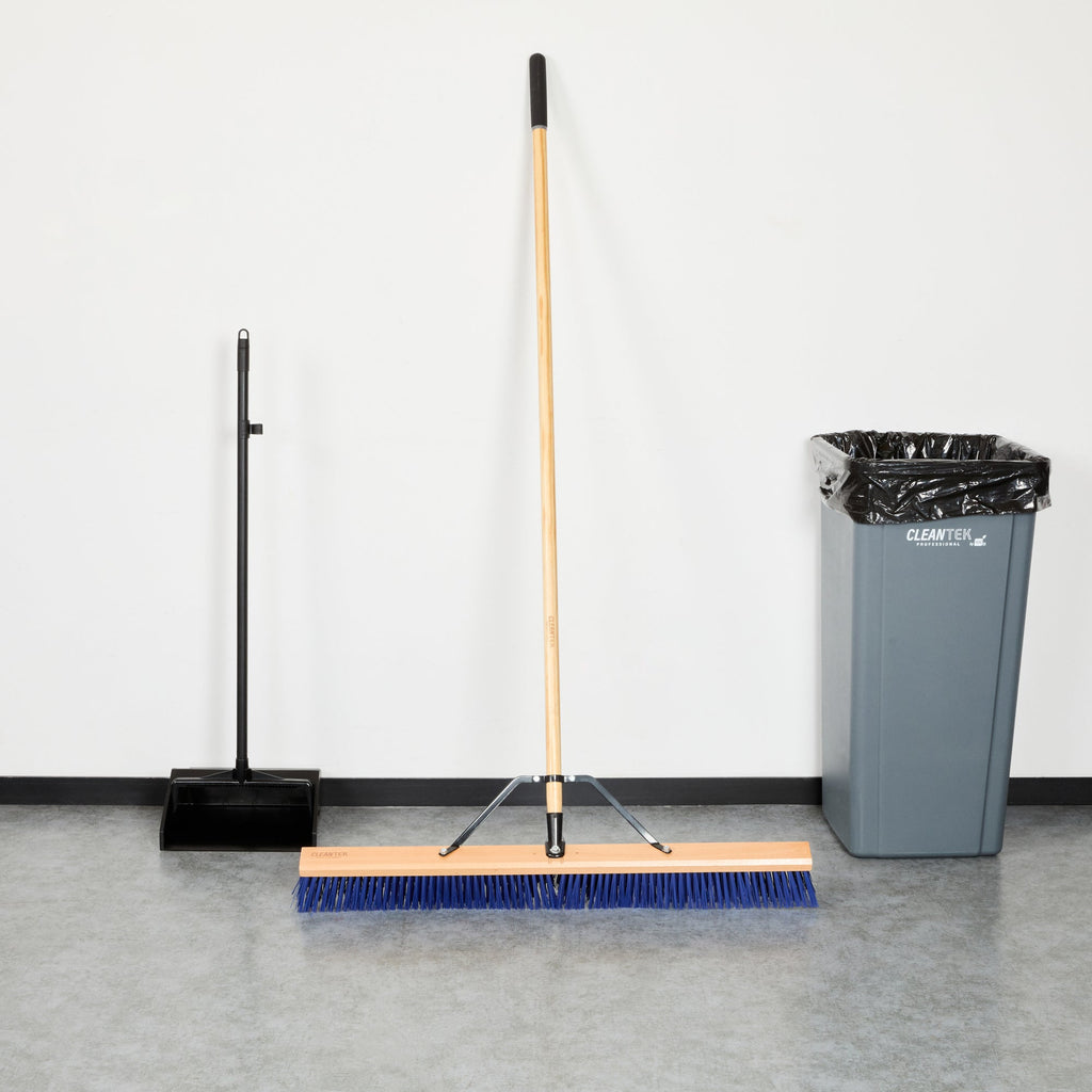 Clean Tek Professional 36" Contractor / Push Broom - with Heavy Flagged Bristles, 60" Wood Handle - 1 count box