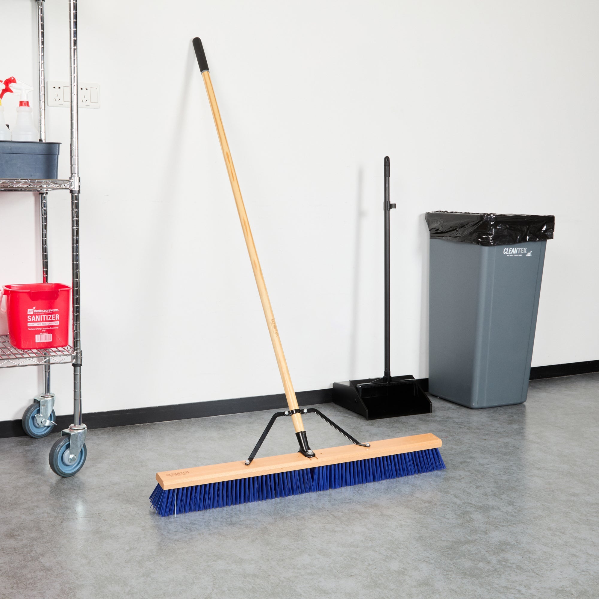 Clean Tek Professional 36" Contractor / Push Broom - with Heavy Flagged Bristles, 60" Wood Handle - 1 count box