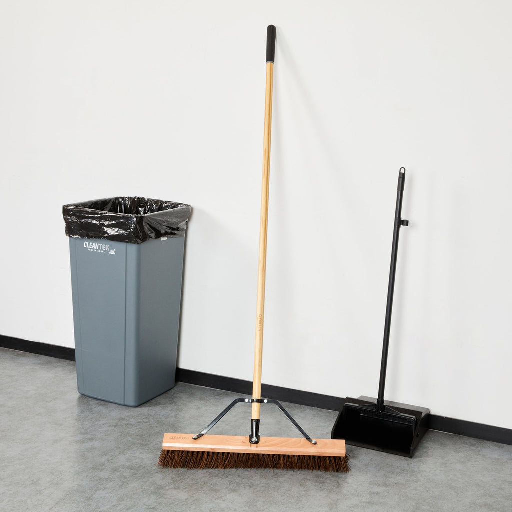 Clean Tek Professional 24" Garage / Push Broom - with Palmyra Unflagged Bristles, 60" Wood Handle - 1 count box