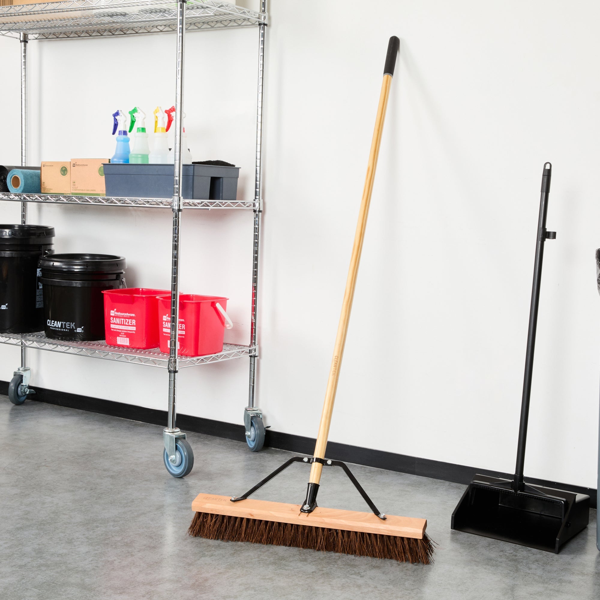 Clean Tek Professional 24" Garage / Push Broom - with Palmyra Unflagged Bristles, 60" Wood Handle - 1 count box