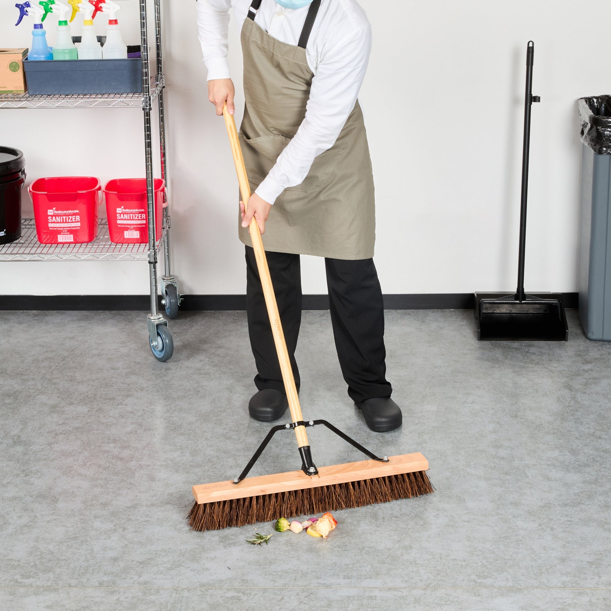 Clean Tek Professional 24" Garage / Push Broom - with Palmyra Unflagged Bristles, 60" Wood Handle - 1 count box