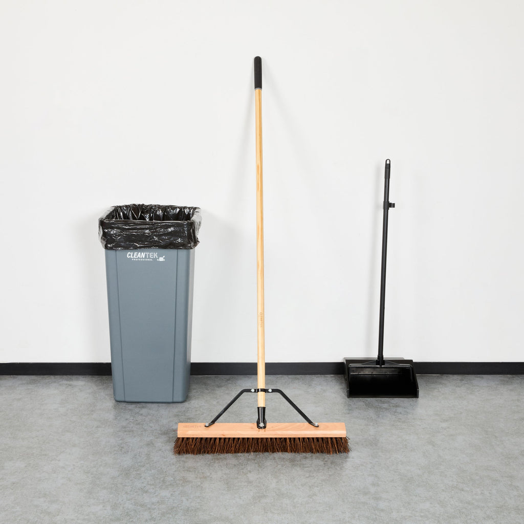 Clean Tek Professional 24" Garage / Push Broom - with Palmyra Unflagged Bristles, 60" Wood Handle - 1 count box