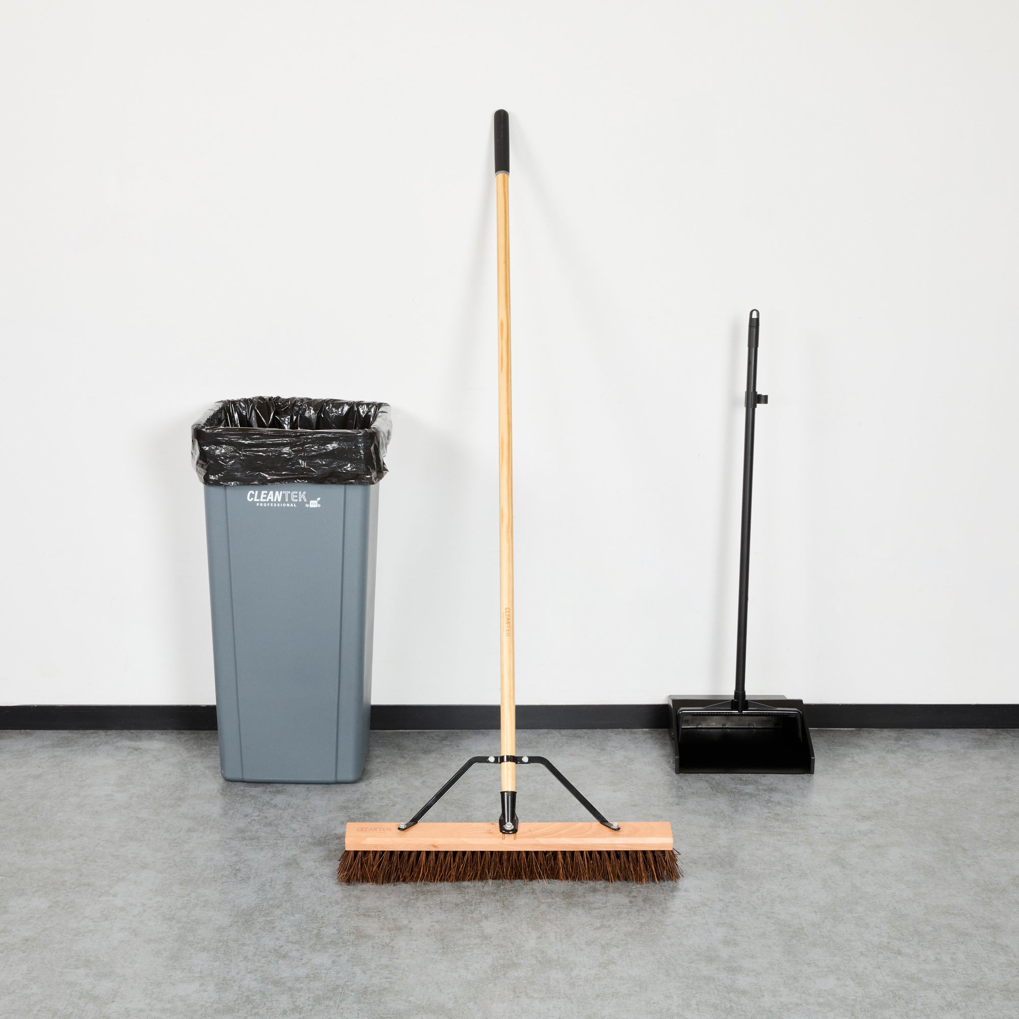 Clean Tek Professional 24" Garage / Push Broom - with Palmyra Unflagged Bristles, 60" Wood Handle - 1 count box