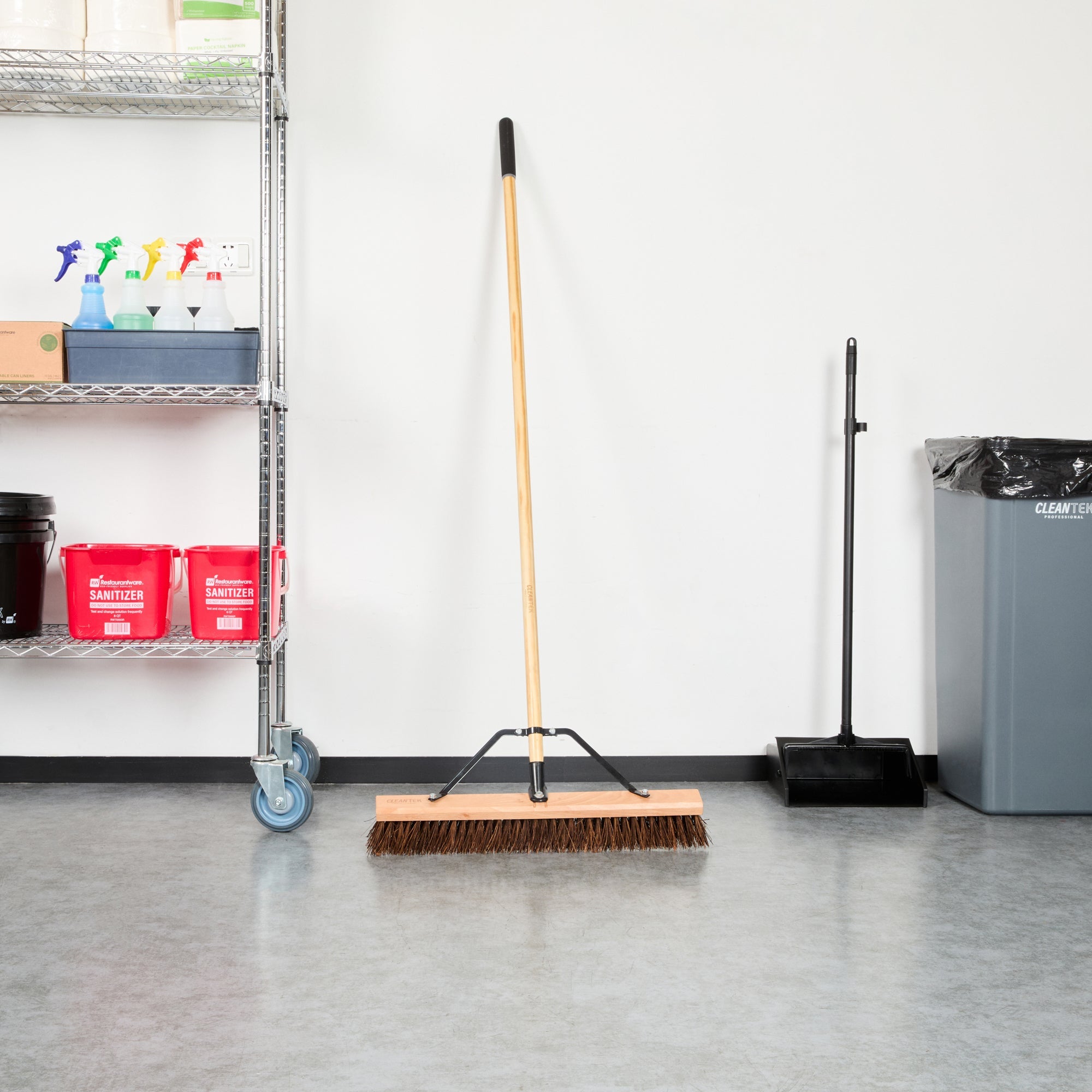 Clean Tek Professional 24" Garage / Push Broom - with Palmyra Unflagged Bristles, 60" Wood Handle - 1 count box