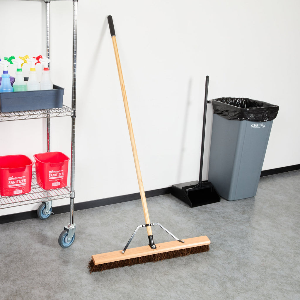 Clean Tek Professional 30" Garage / Push Broom - with Palmyra Unflagged Bristles, 60" Wood Handle - 1 count box