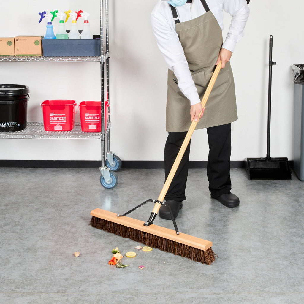 Clean Tek Professional 30" Garage / Push Broom - with Palmyra Unflagged Bristles, 60" Wood Handle - 1 count box