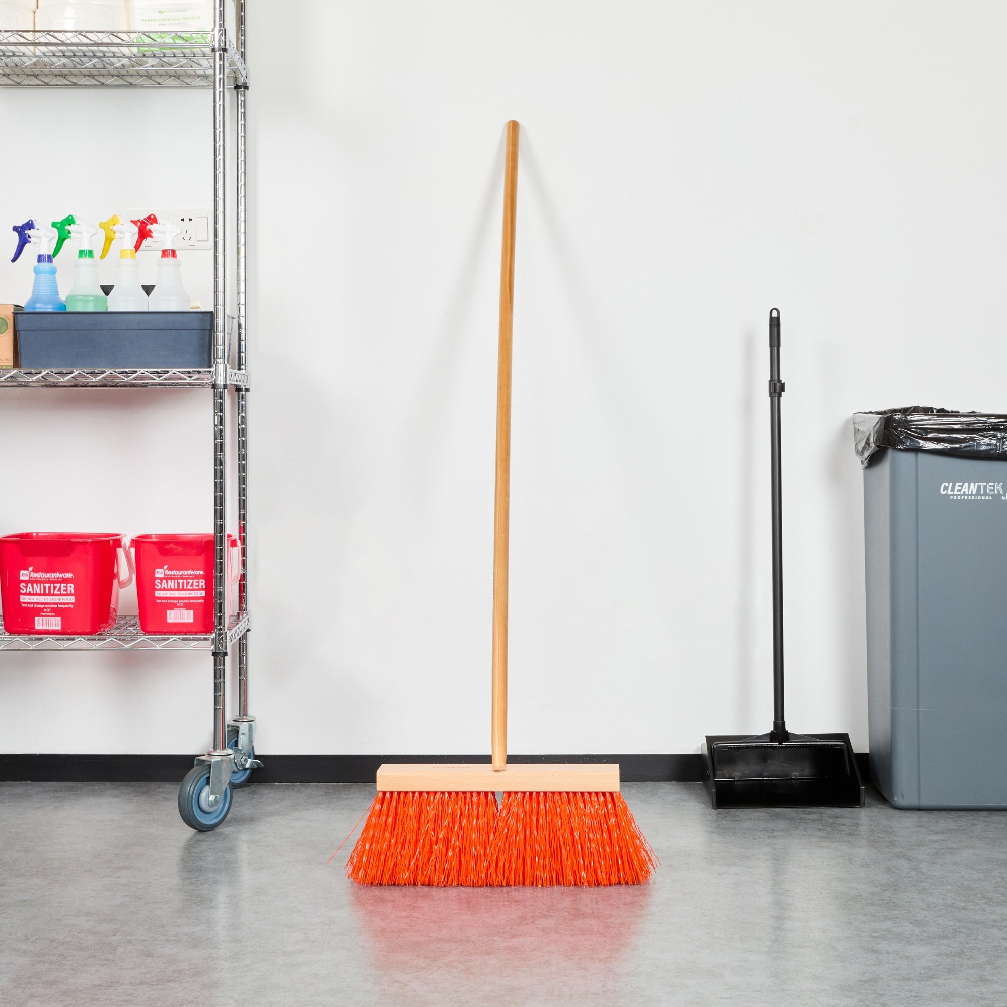 Clean Tek Professional 16" Street / Push Broom - with Heavy Unflagged Bristles, 60" Wood Handle - 1 count box