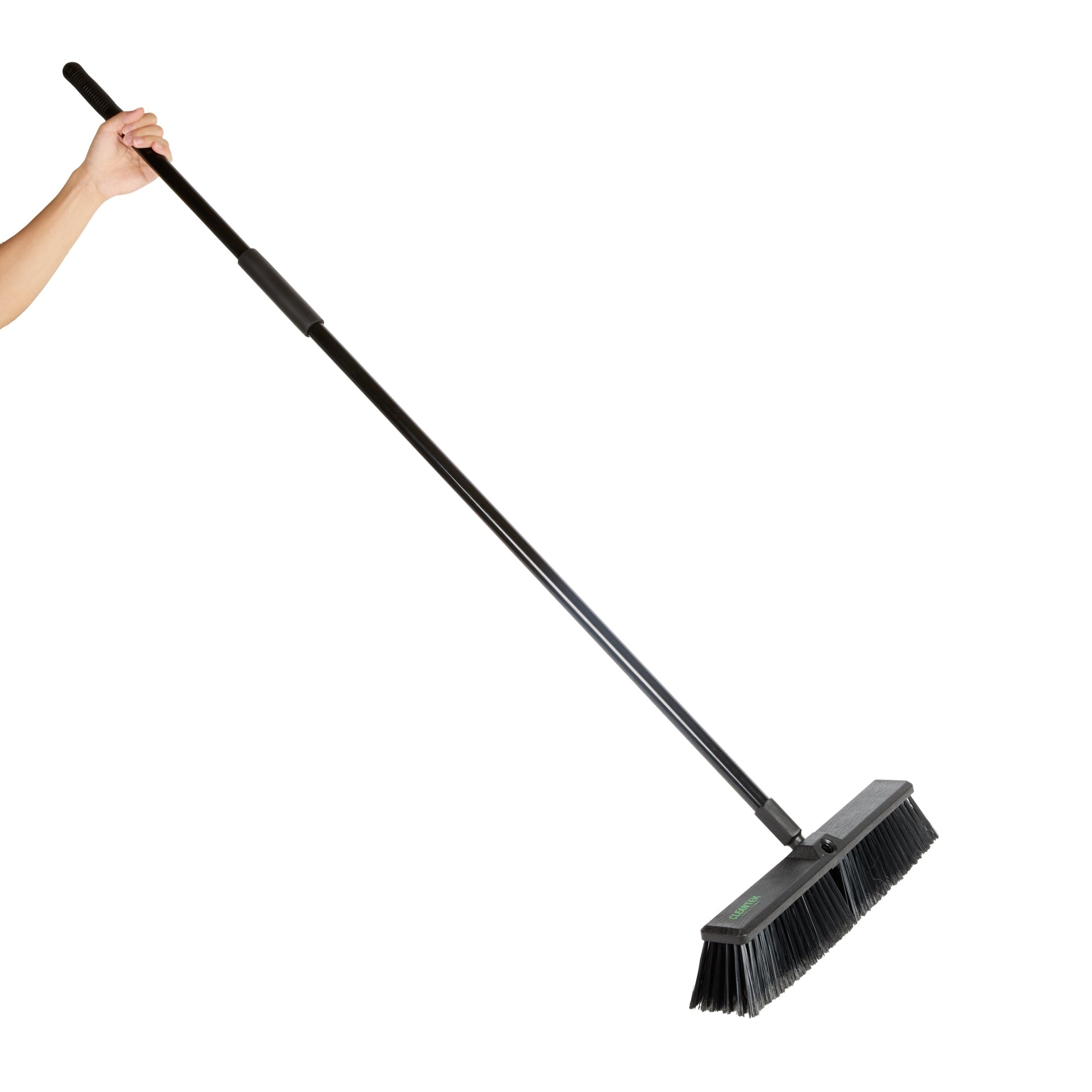 Clean Tek Professional 17 1/4" Black Plastic Push Broom - with Fine Flagged Bristles, 59" Steel Handle - 1 count box