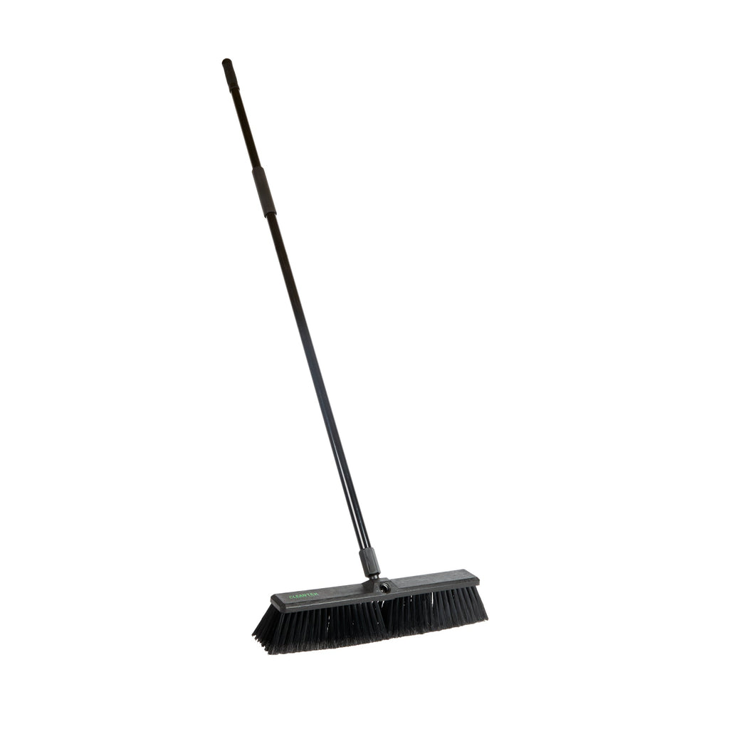 Clean Tek Professional 17 1/4" Black Plastic Push Broom - with Fine Flagged Bristles, 59" Steel Handle - 1 count box