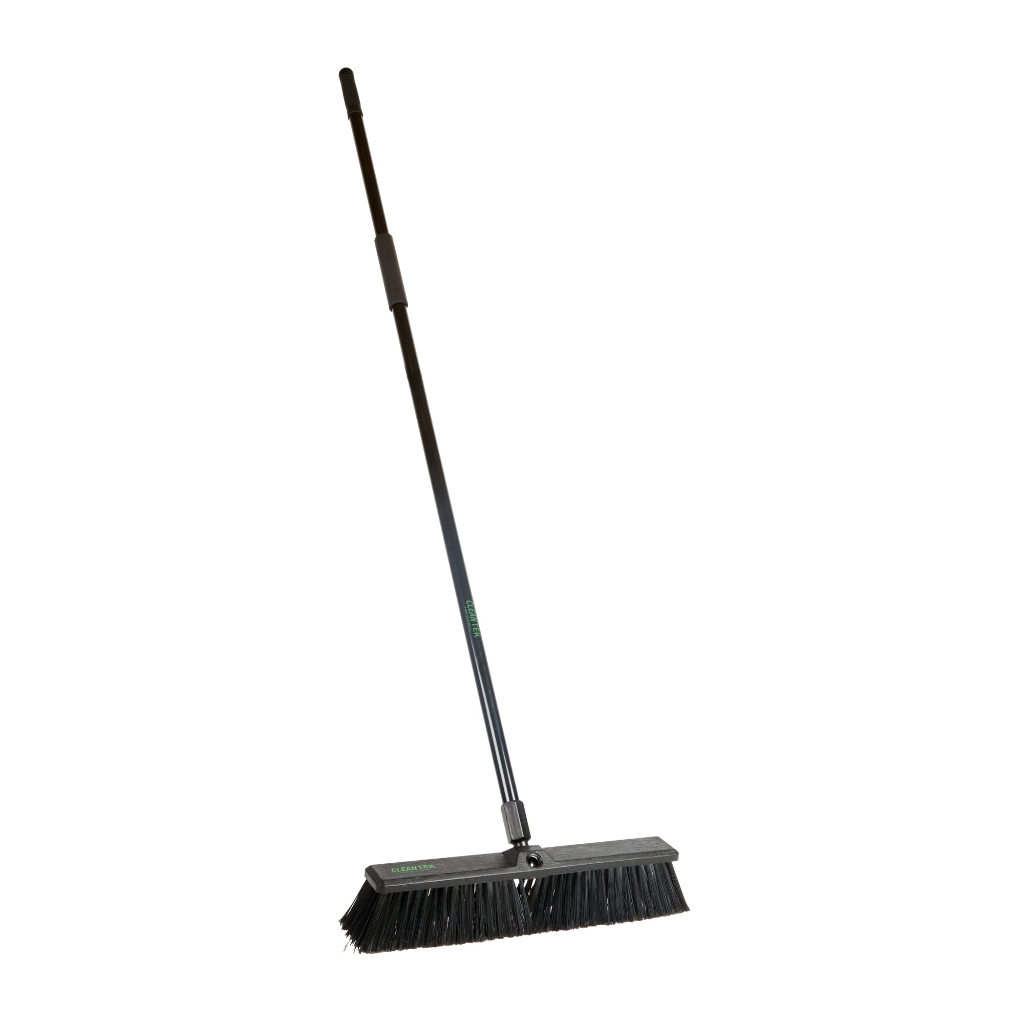 Clean Tek Professional 17 1/4" Black Plastic Push Broom - with Medium Flagged Bristles, 59" Steel Handle - 1 count box