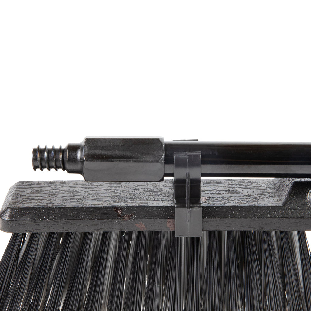Clean Tek Professional 17 1/4" Black Plastic Push Broom - with Medium Flagged Bristles, 59" Steel Handle - 1 count box