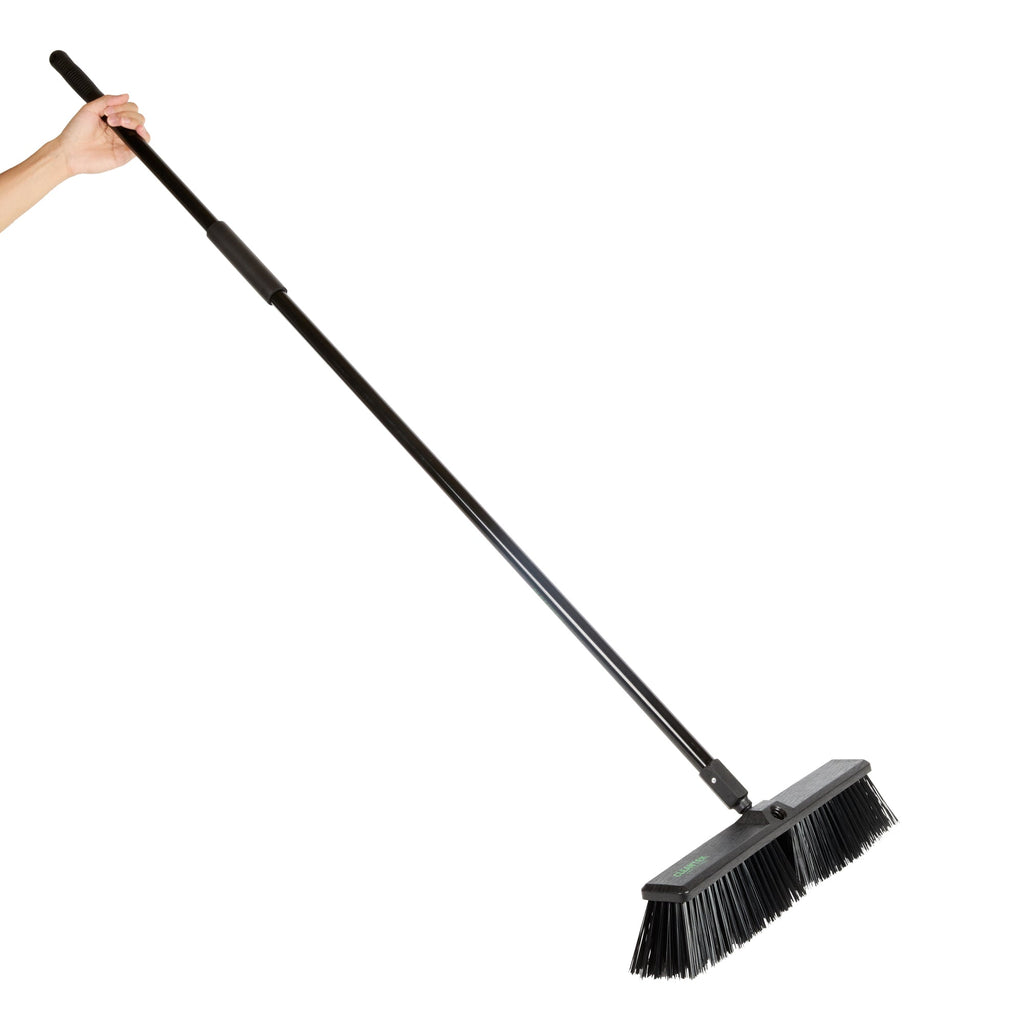 Clean Tek Professional 17 1/4" Black Plastic Push Broom - with Heavy Unflagged Bristles, 59" Steel Handle - 1 count box