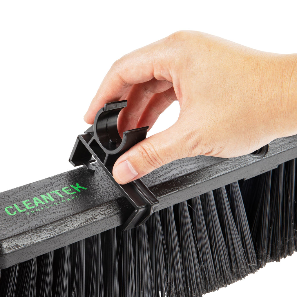 Clean Tek Professional 17 1/4" Black Plastic Push Broom - with Heavy Unflagged Bristles, 59" Steel Handle - 1 count box