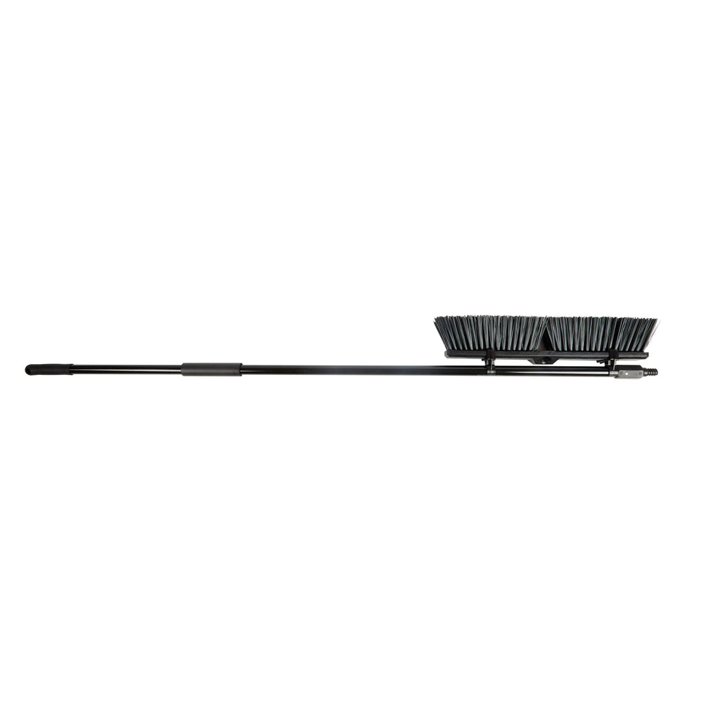 Clean Tek Professional 17 1/4" Black Plastic Push Broom - with Heavy Unflagged Bristles, 59" Steel Handle - 1 count box