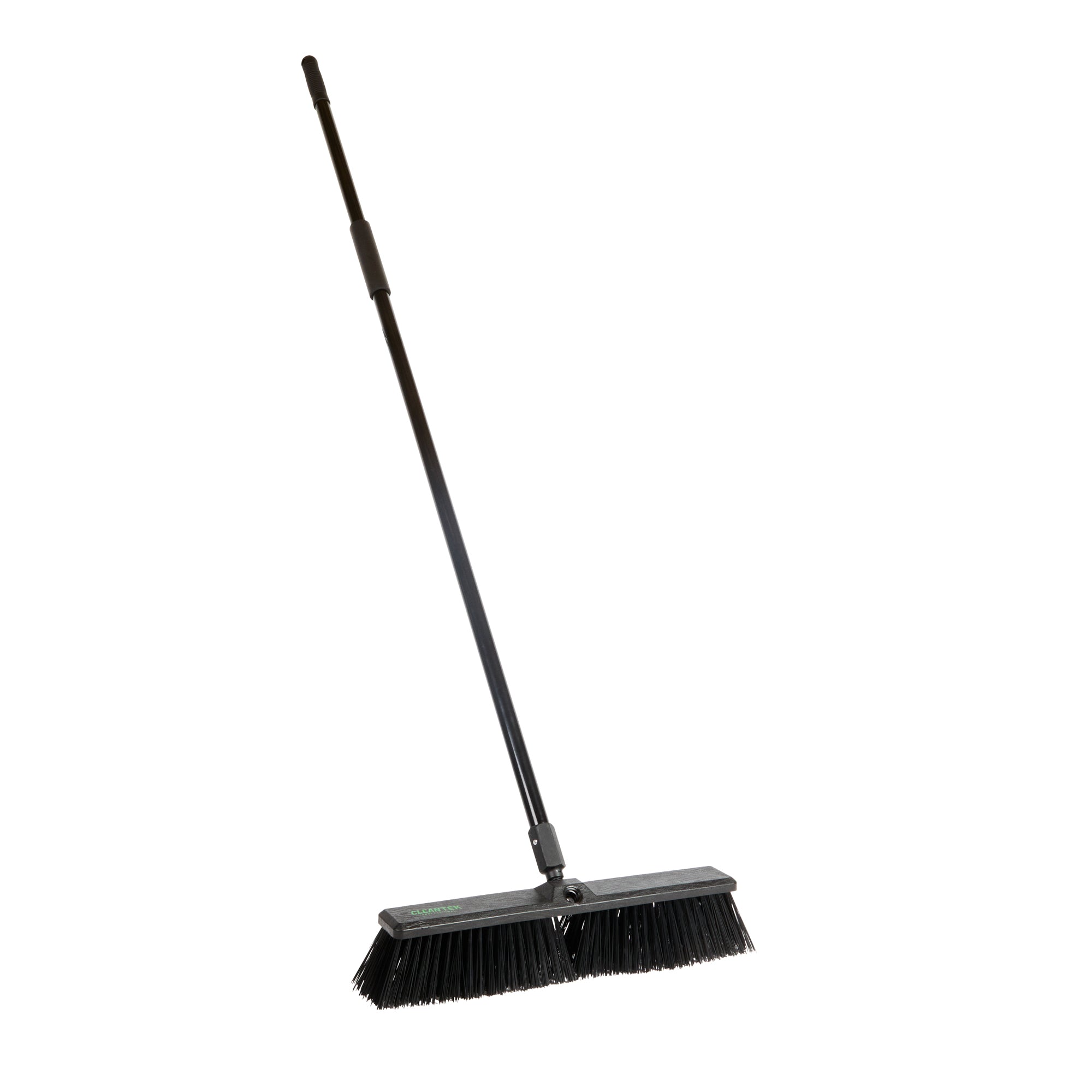 Clean Tek Professional 17 1/4" Black Plastic Push Broom - with Heavy Unflagged Bristles, 59" Steel Handle - 1 count box