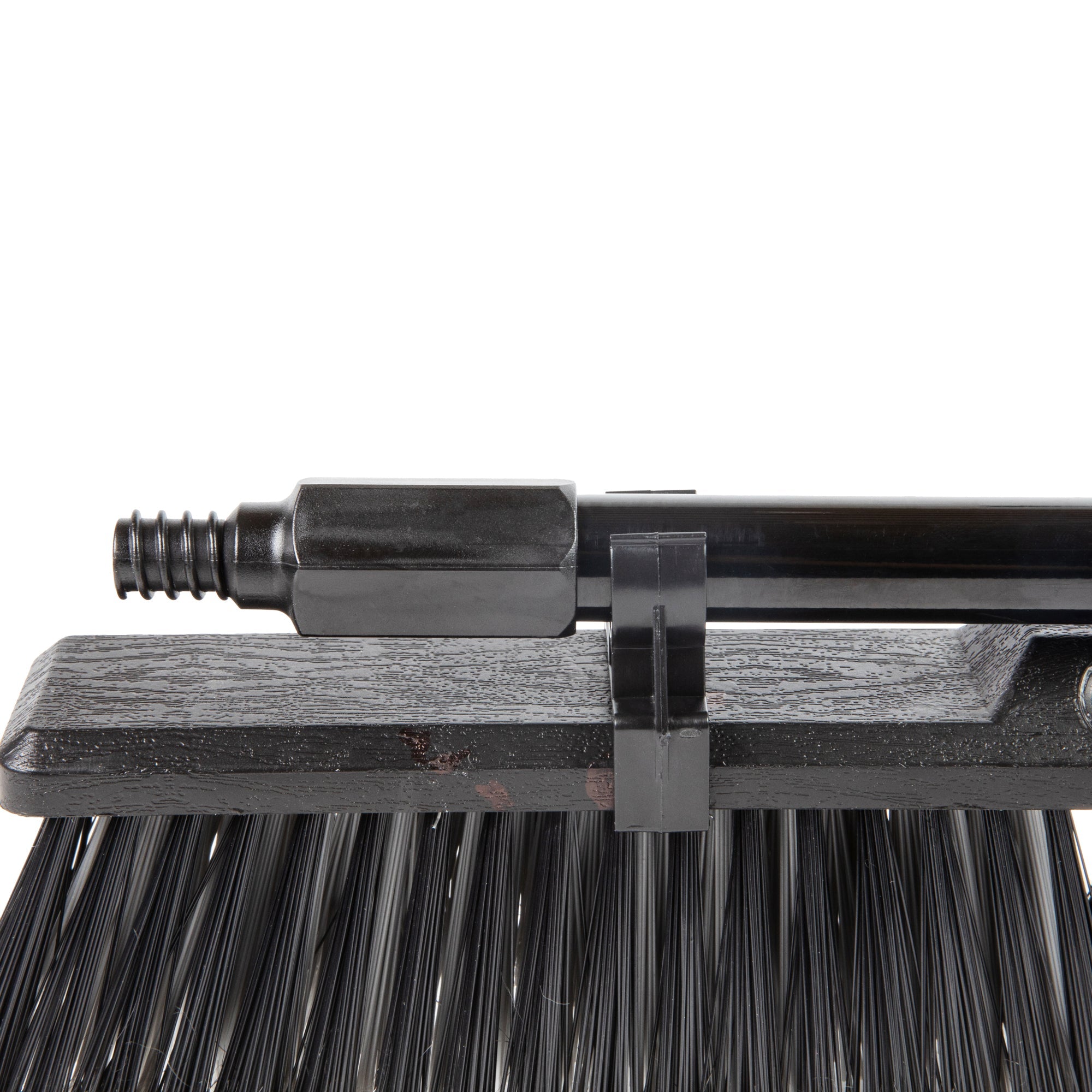 Clean Tek Professional 17 1/4" Black Plastic Push Broom - with Heavy Unflagged Bristles, 59" Steel Handle - 1 count box