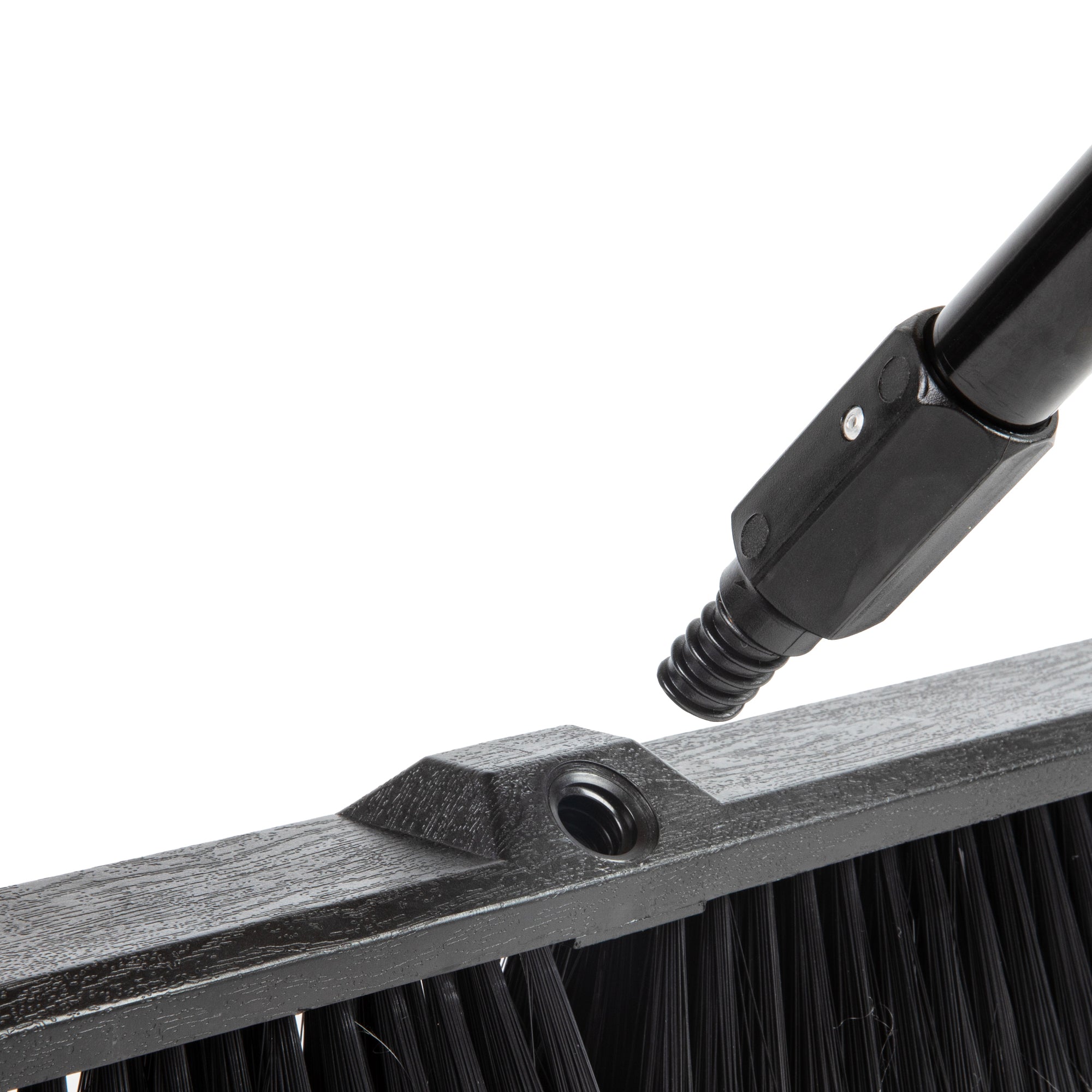 Clean Tek Professional 17 1/4" Black Plastic Push Broom - with Heavy Unflagged Bristles, 59" Steel Handle - 1 count box