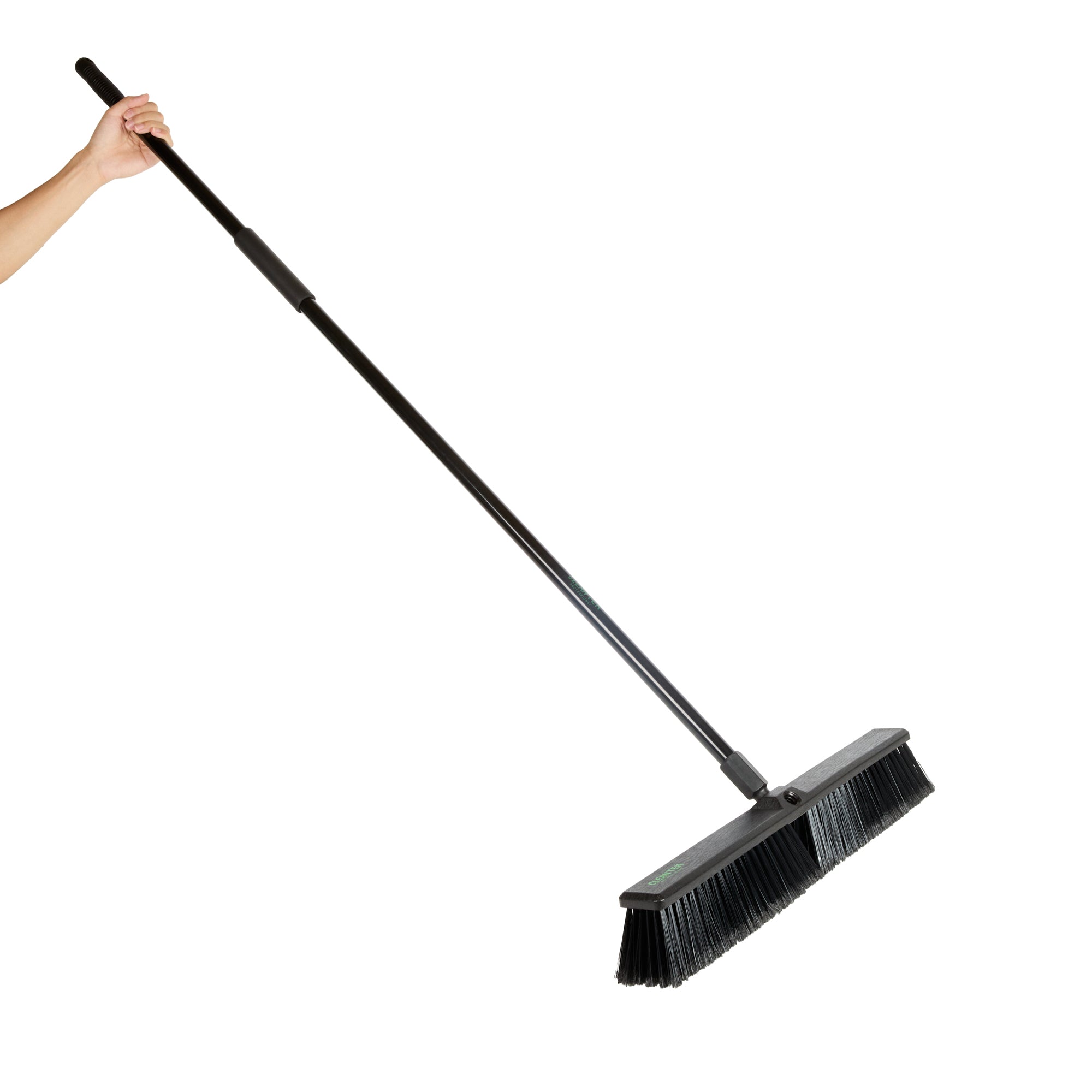 Clean Tek Professional 23 1/2" Black Plastic Push Broom - with Fine Flagged Bristles, 59" Steel Handle - 1 count box