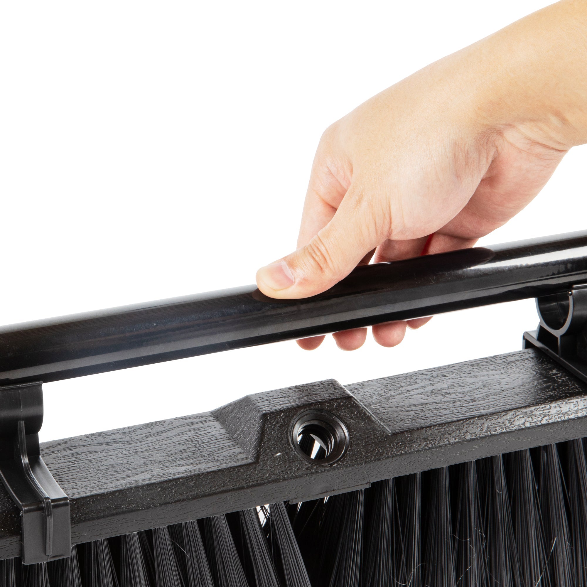 Clean Tek Professional 23 1/2" Black Plastic Push Broom - with Fine Flagged Bristles, 59" Steel Handle - 1 count box