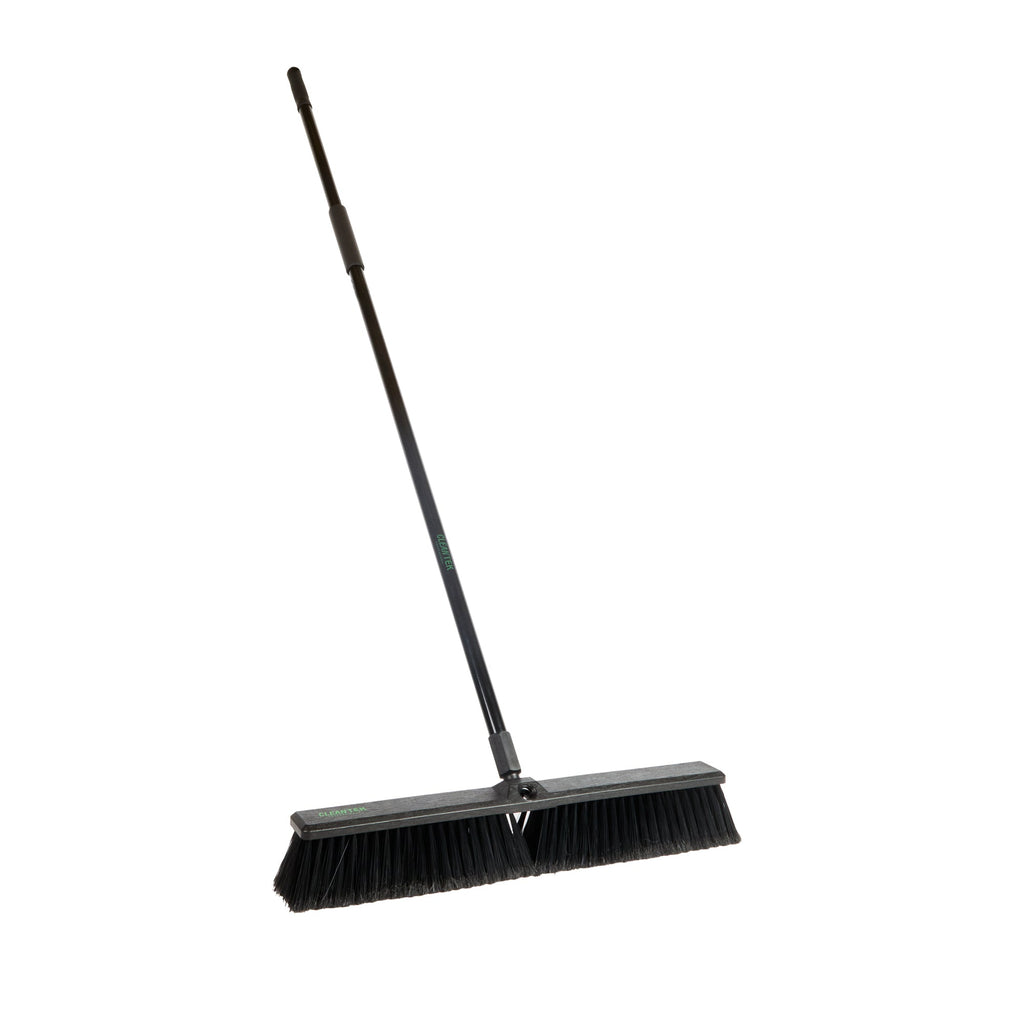 Clean Tek Professional 23 1/2" Black Plastic Push Broom - with Fine Flagged Bristles, 59" Steel Handle - 1 count box