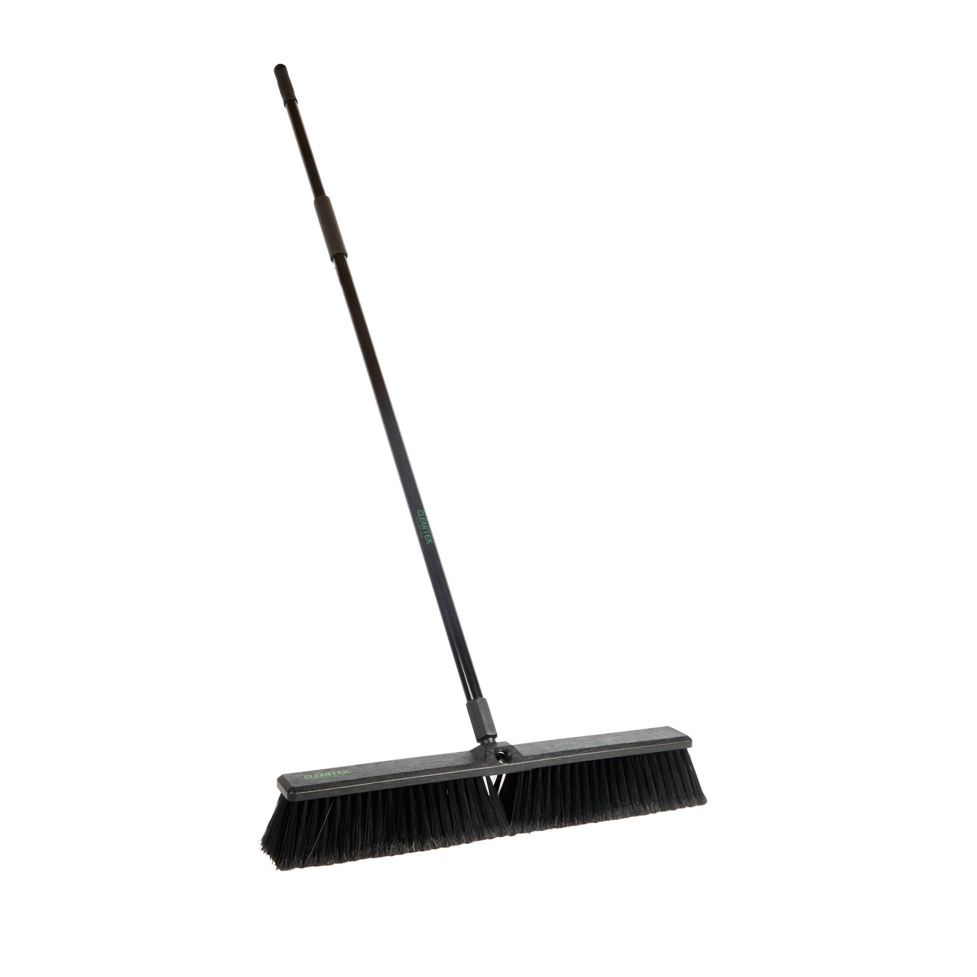 Clean Tek Professional 23 1/2" Black Plastic Push Broom - with Fine Flagged Bristles, 59" Steel Handle - 1 count box