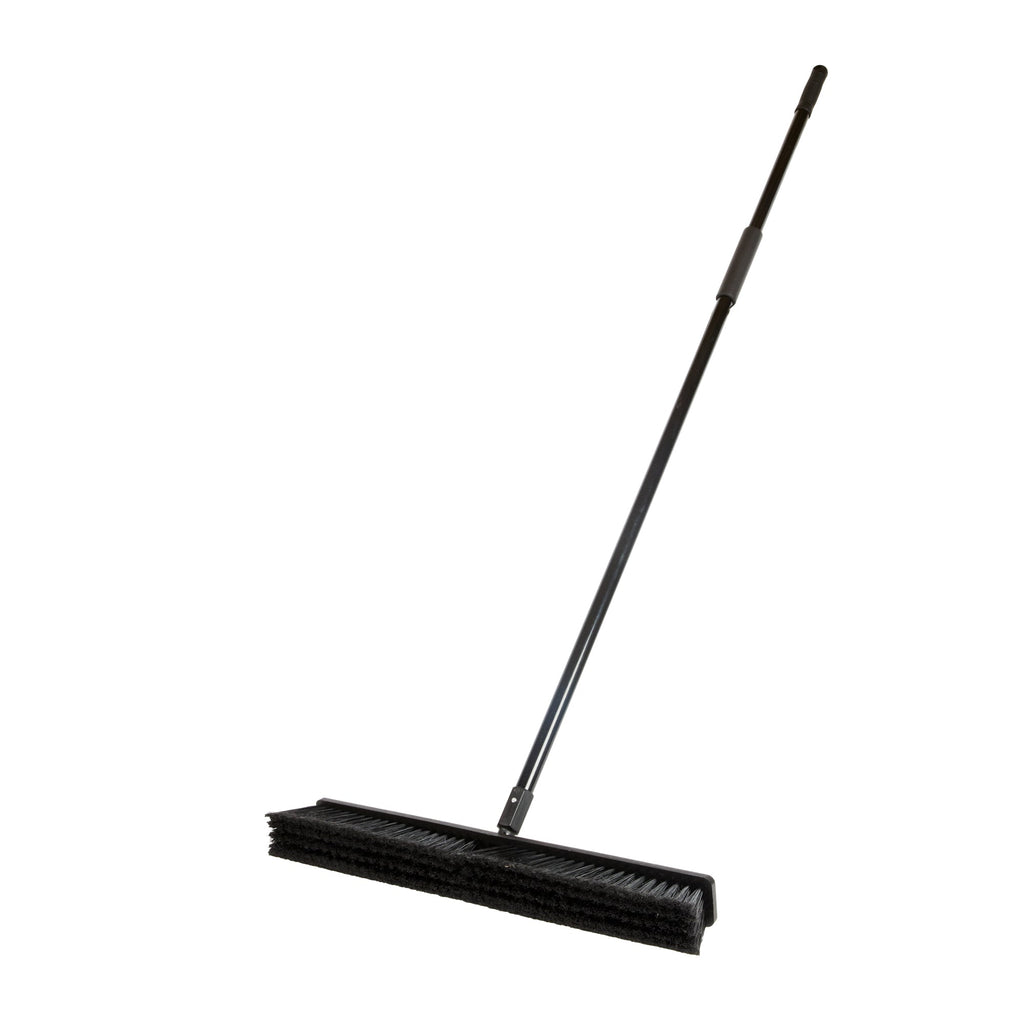 Clean Tek Professional 23 1/2" Black Plastic Push Broom - with Fine Flagged Bristles, 59" Steel Handle - 1 count box