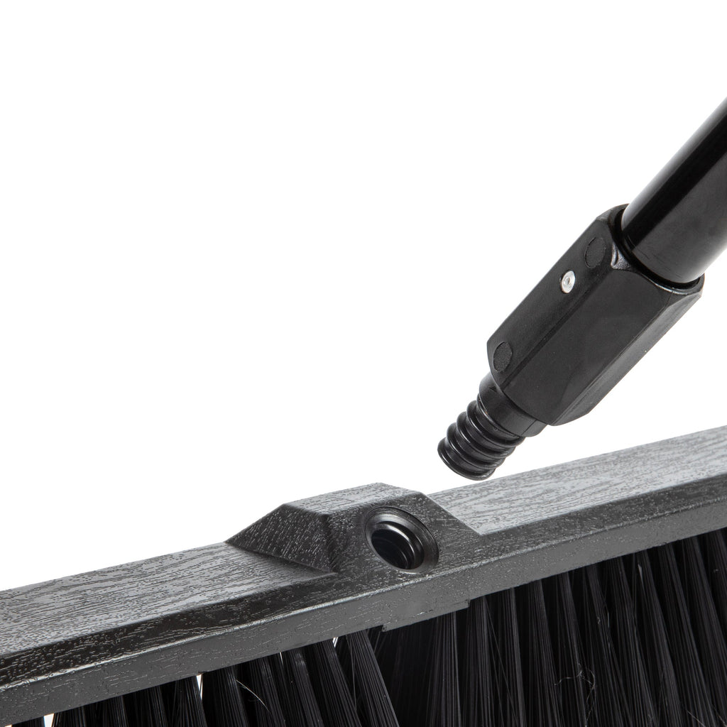 Clean Tek Professional 23 1/2" Black Plastic Push Broom - with Fine Flagged Bristles, 59" Steel Handle - 1 count box