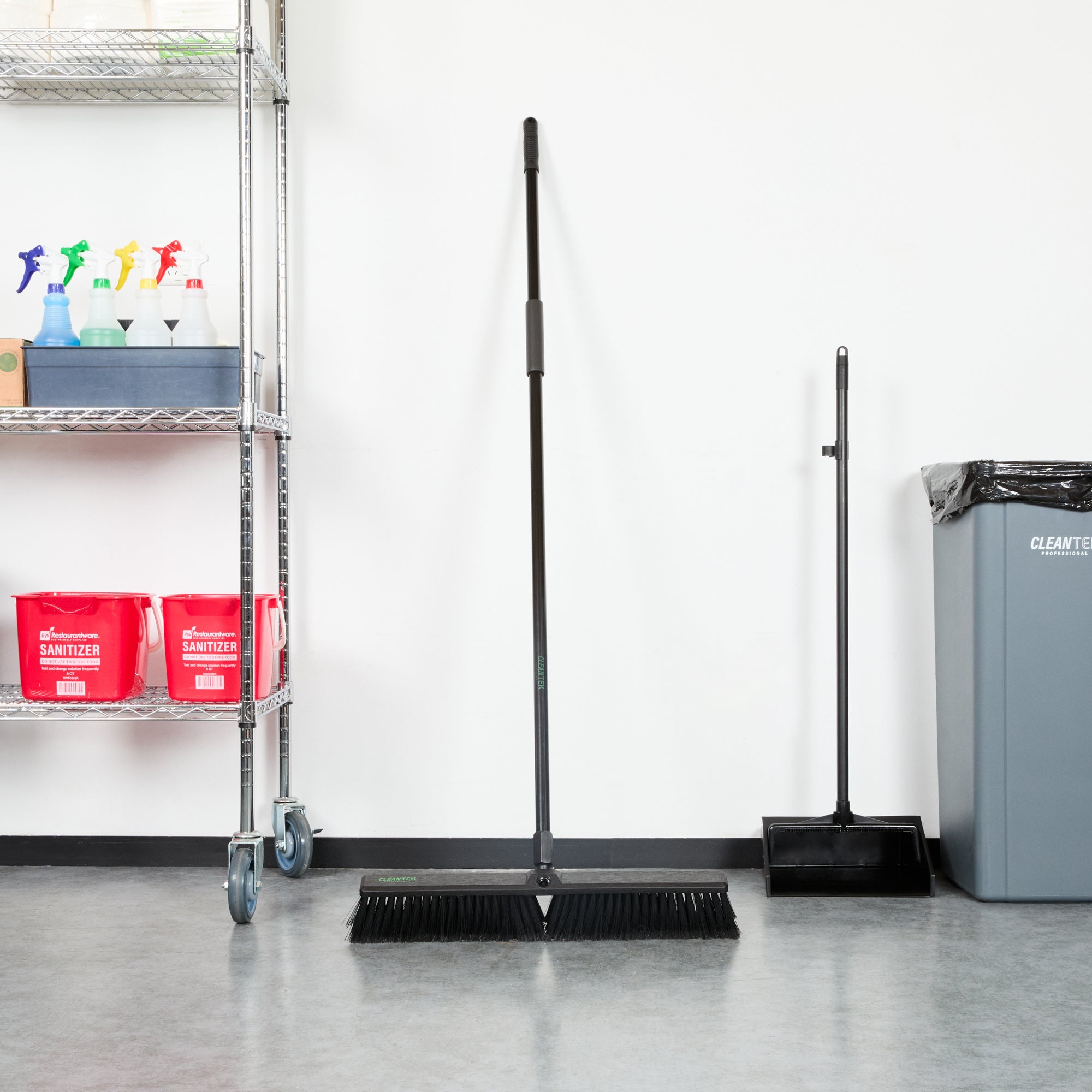 Clean Tek Professional 23 1/2" Black Plastic Push Broom - with Fine Flagged Bristles, 59" Steel Handle - 1 count box