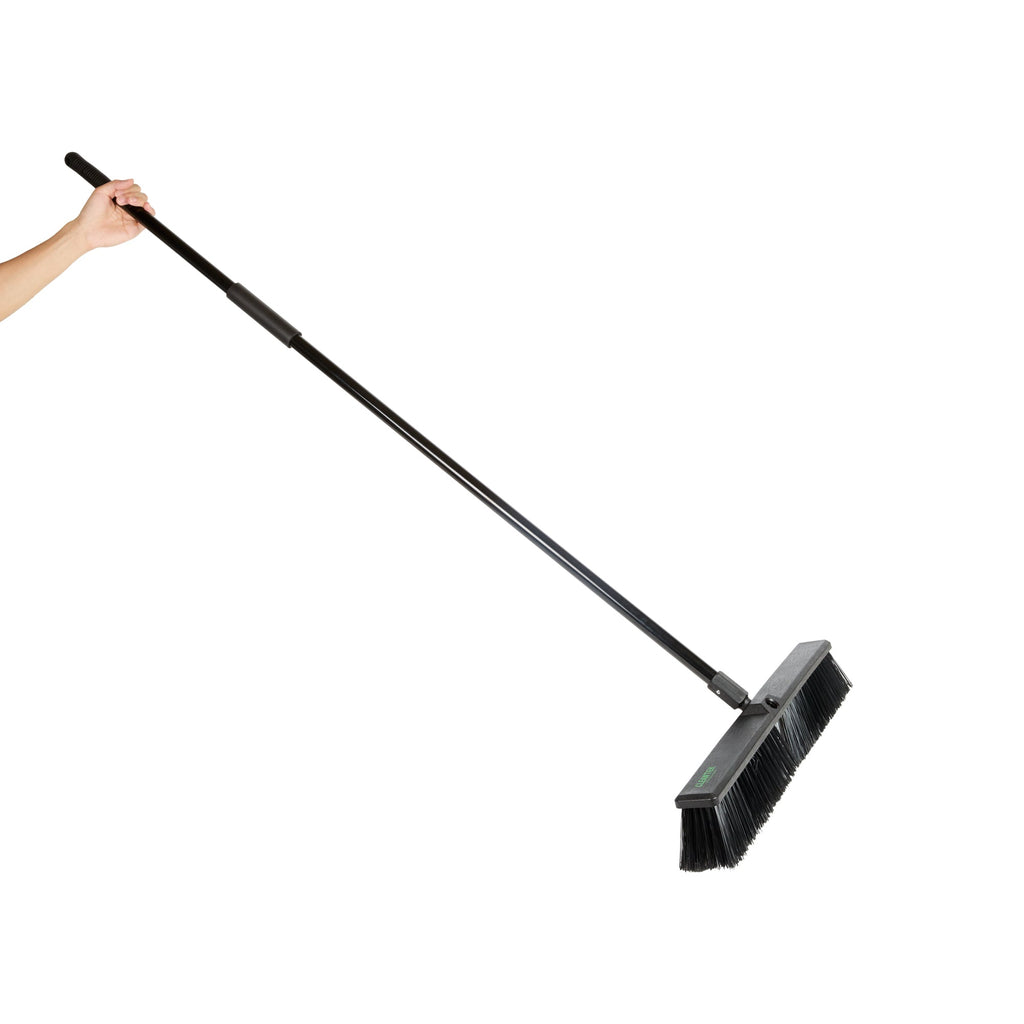 Clean Tek Professional 23 1/2" Black Plastic Push Broom - with Medium Flagged Bristles, 59" Steel Handle - 1 count box
