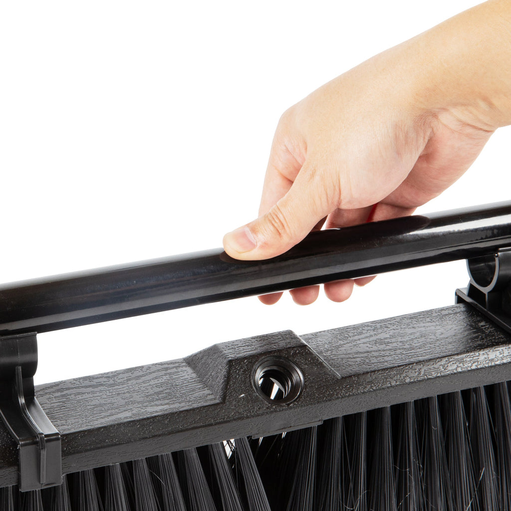 Clean Tek Professional 23 1/2" Black Plastic Push Broom - with Medium Flagged Bristles, 59" Steel Handle - 1 count box